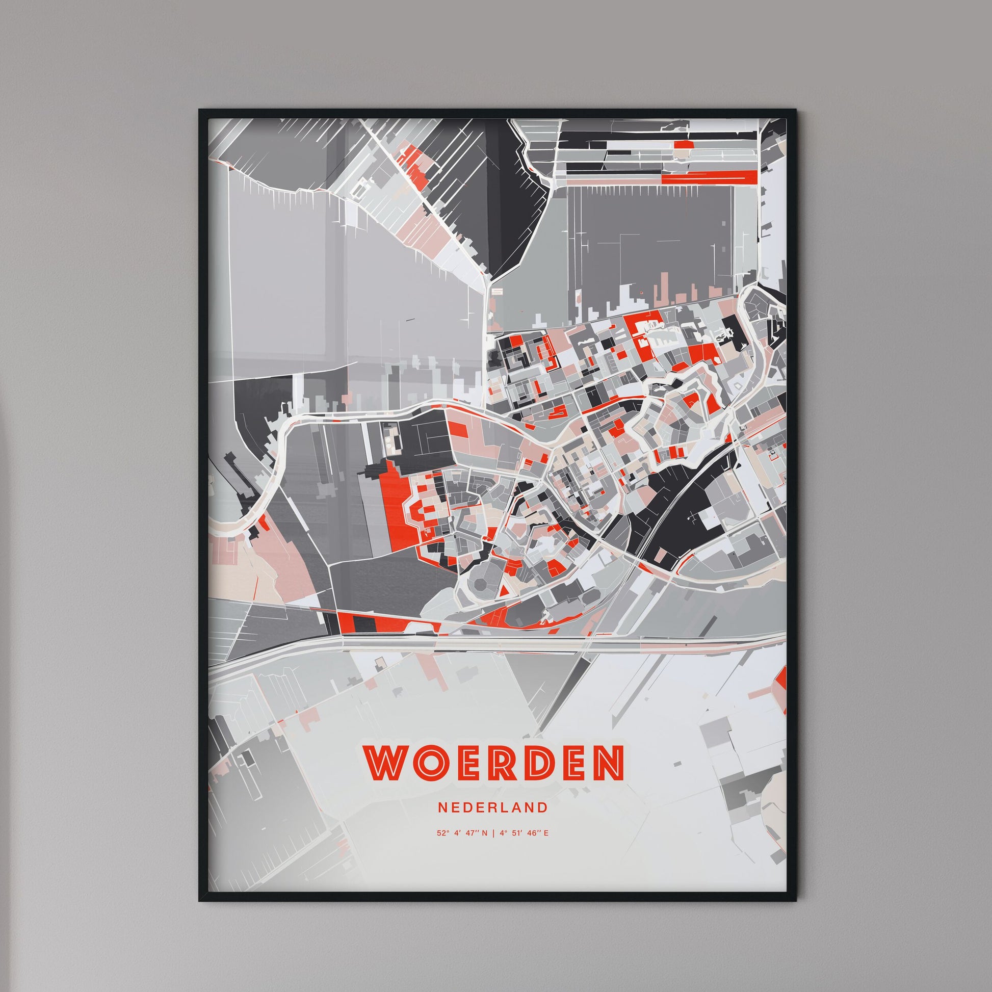 Colorful WOERDEN NETHERLANDS Fine Art Map Modern