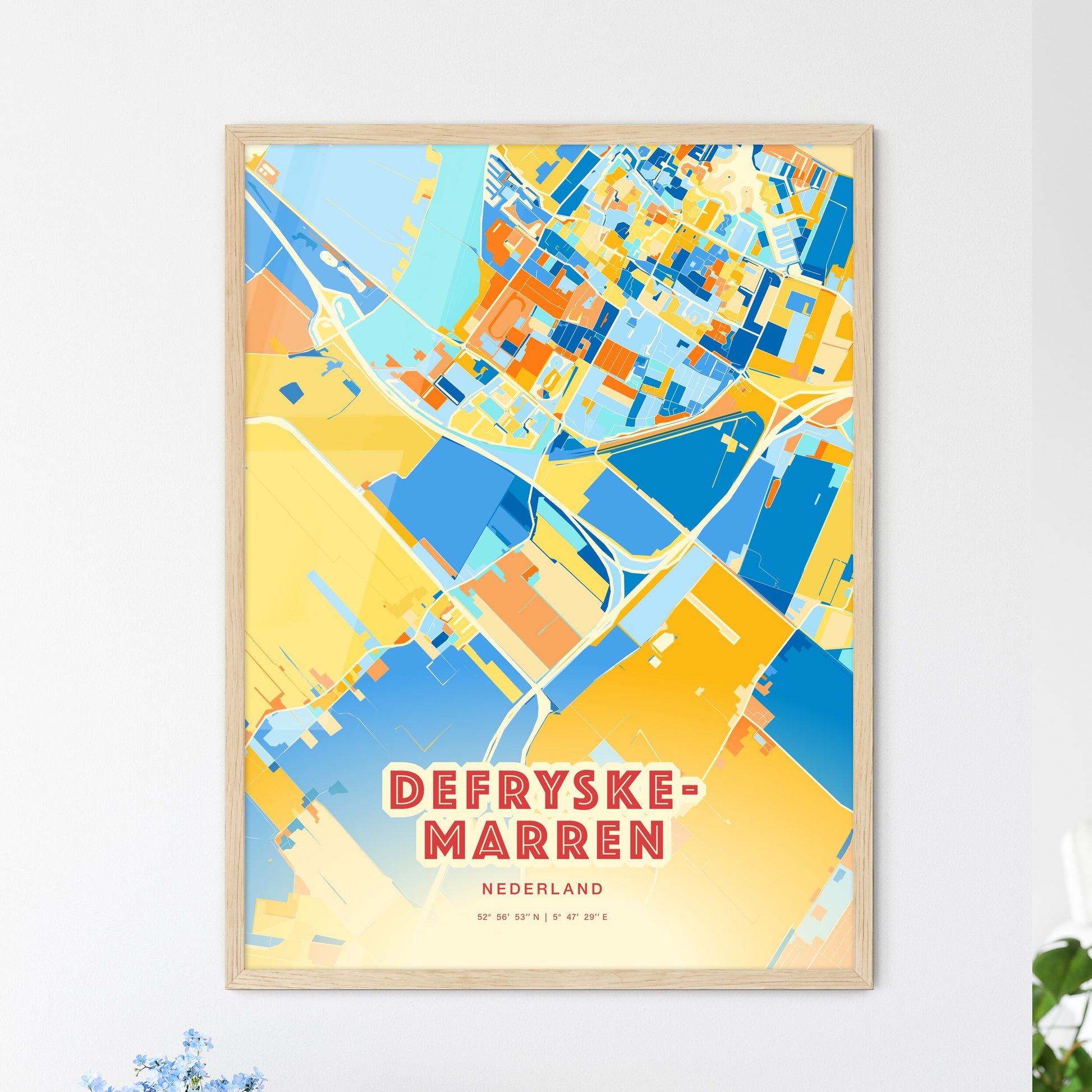 Colorful DE FRYSKE MARREN NETHERLANDS Fine Art Map Blue Orange