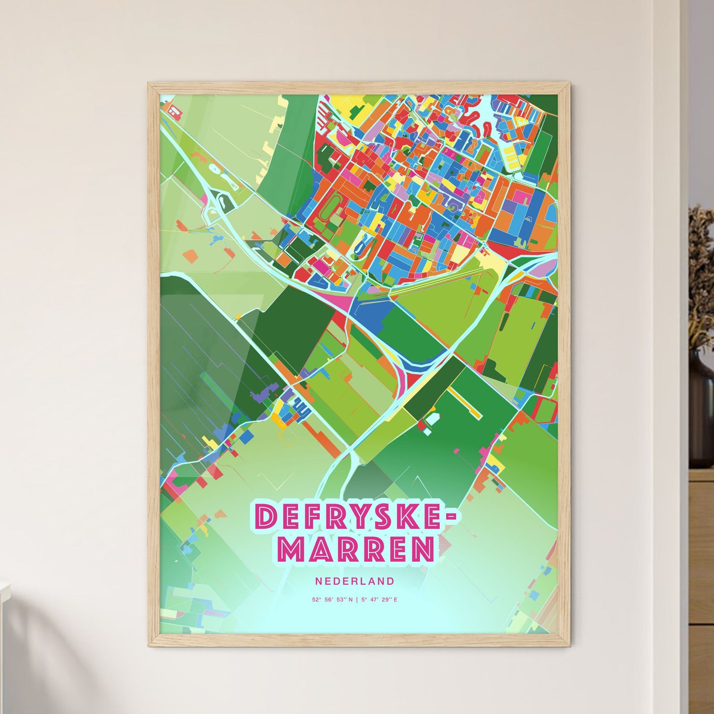 Colorful DE FRYSKE MARREN NETHERLANDS Fine Art Map Crazy Colors