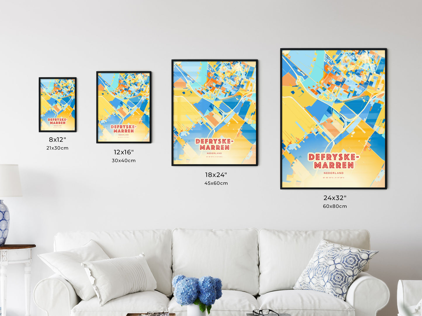 Colorful DE FRYSKE MARREN NETHERLANDS Fine Art Map Blue Orange