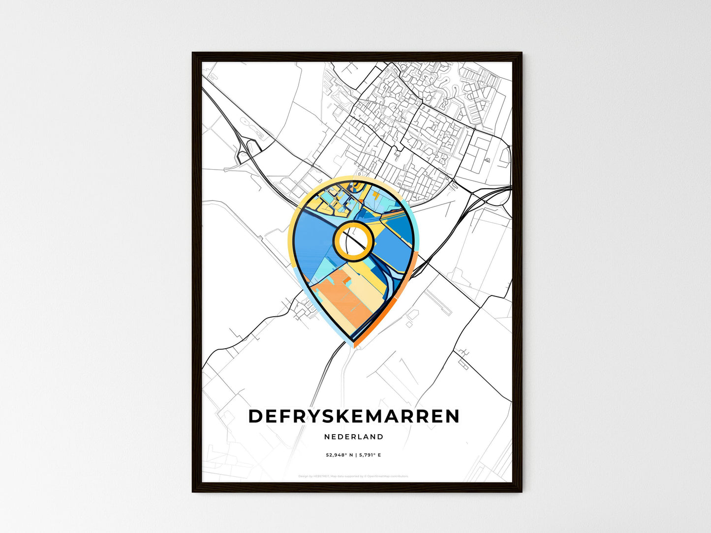 De Fryske Marren Netherlands wedding art map with pointer icon