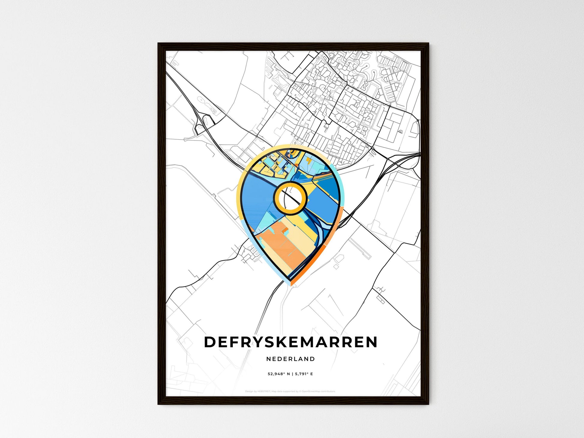 De Fryske Marren Netherlands wedding art map with pointer icon