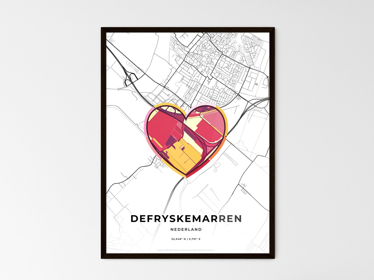 De Fryske Marren Netherlands wedding art map with heart icon