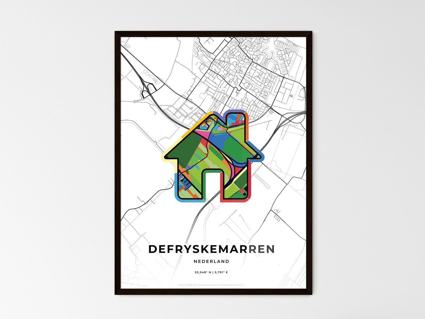 De Fryske Marren Netherlands wedding art map with home icon