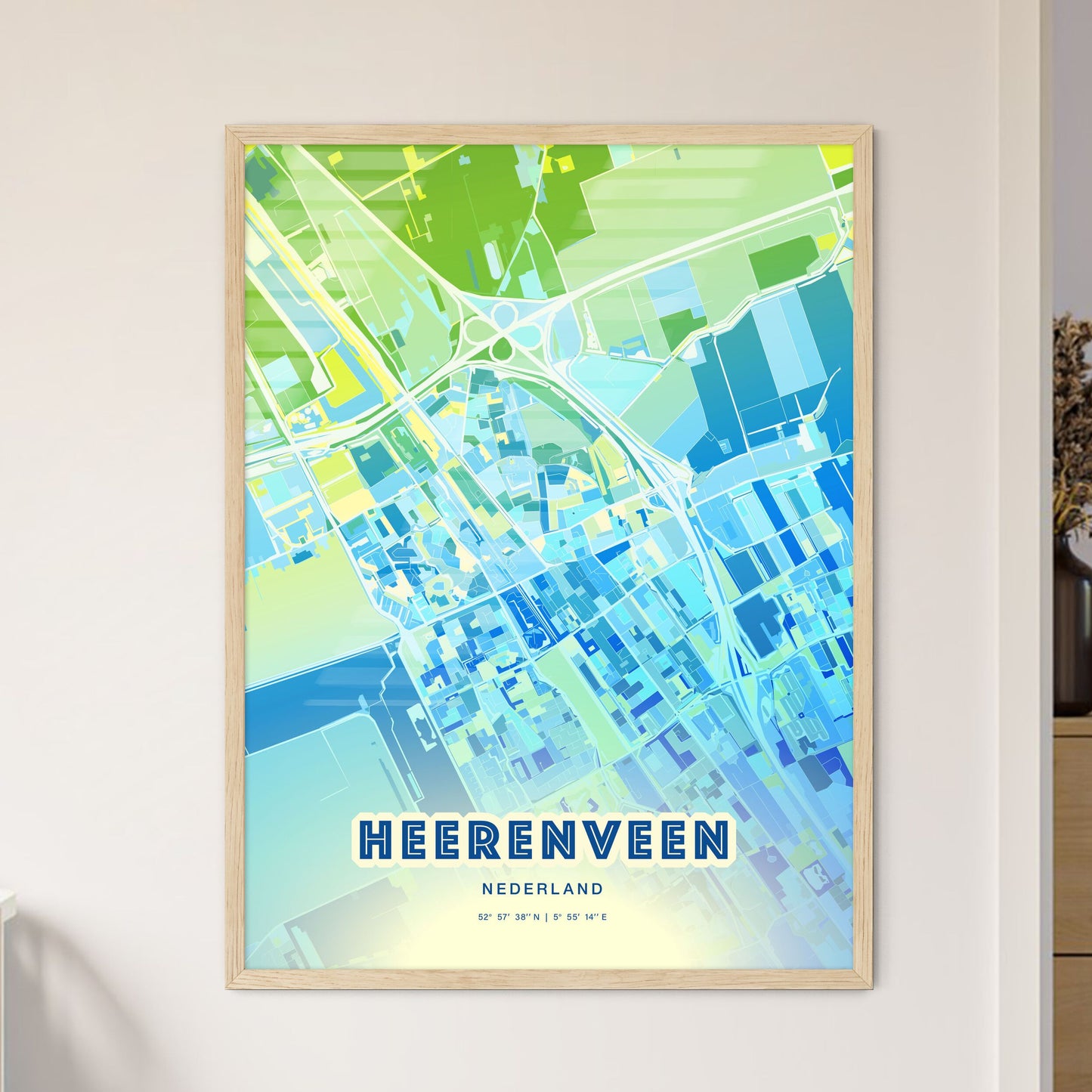 Colorful HEERENVEEN NETHERLANDS Fine Art Map Cool Blue