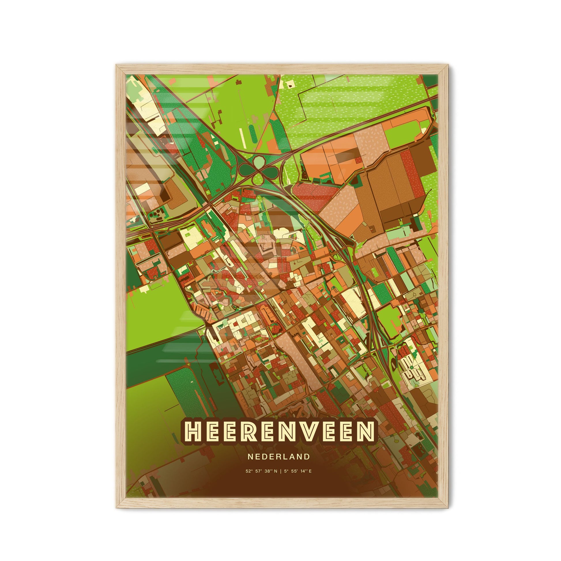 Colorful HEERENVEEN NETHERLANDS Fine Art Map Farmhouse