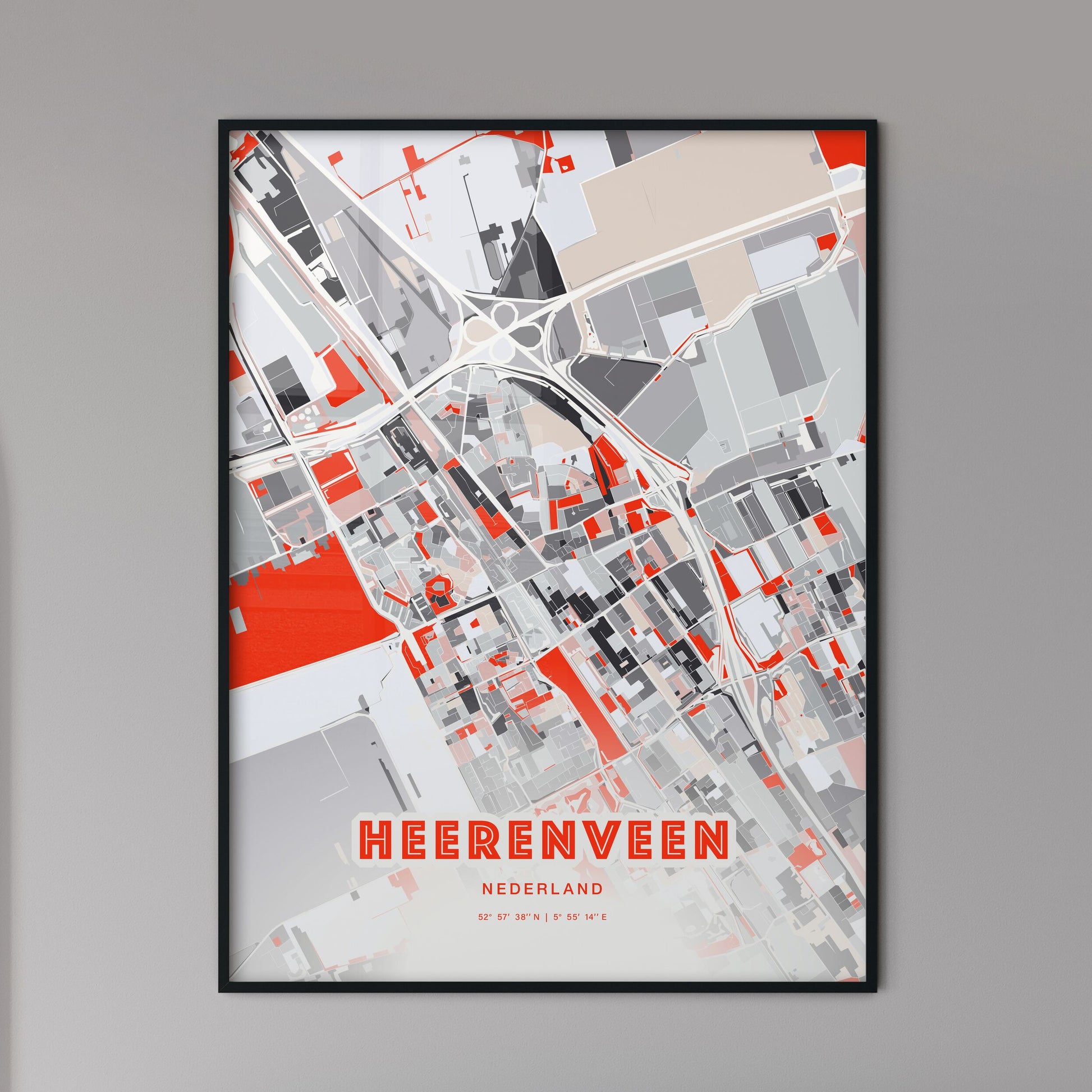 Colorful HEERENVEEN NETHERLANDS Fine Art Map Modern