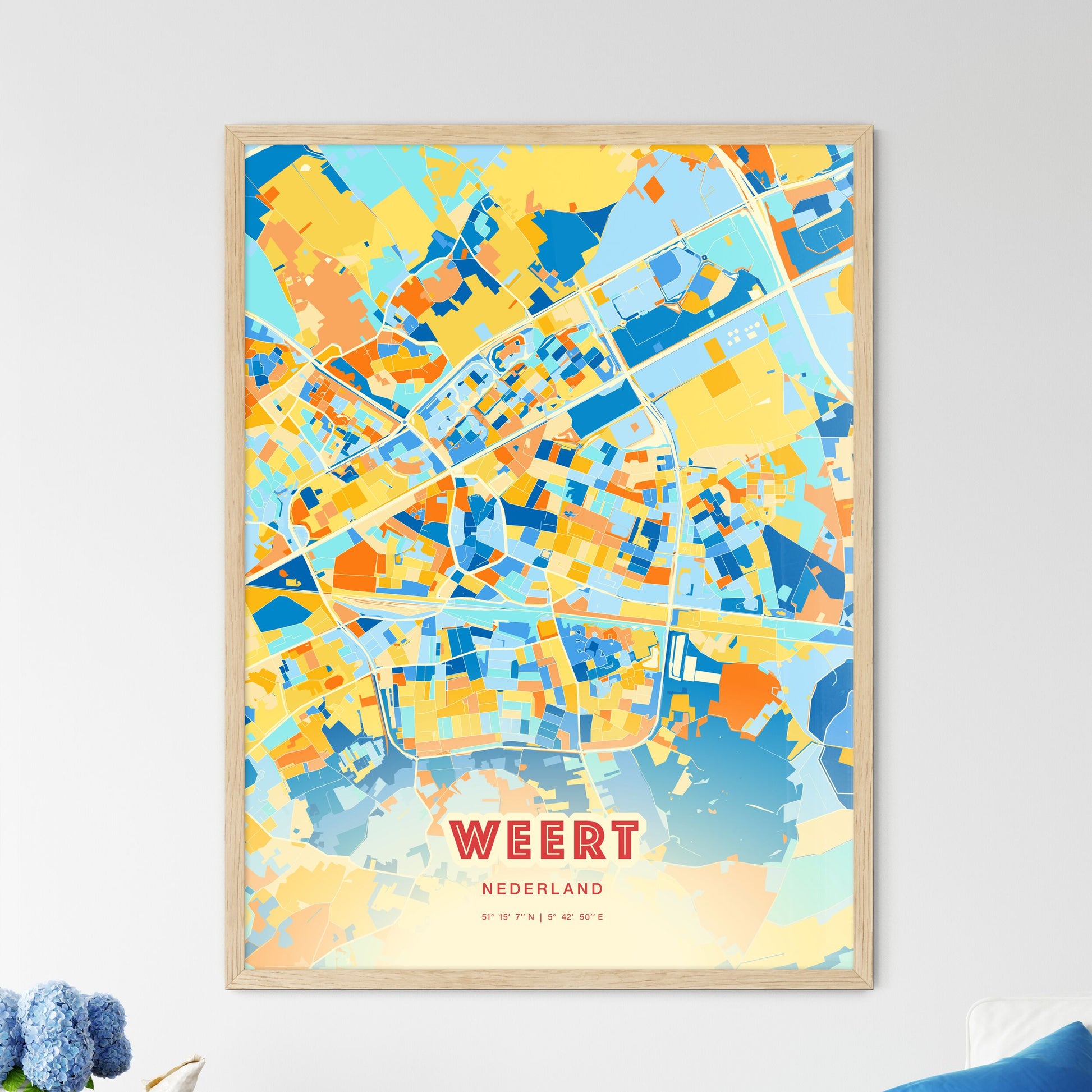 Colorful WEERT NETHERLANDS Fine Art Map Blue Orange