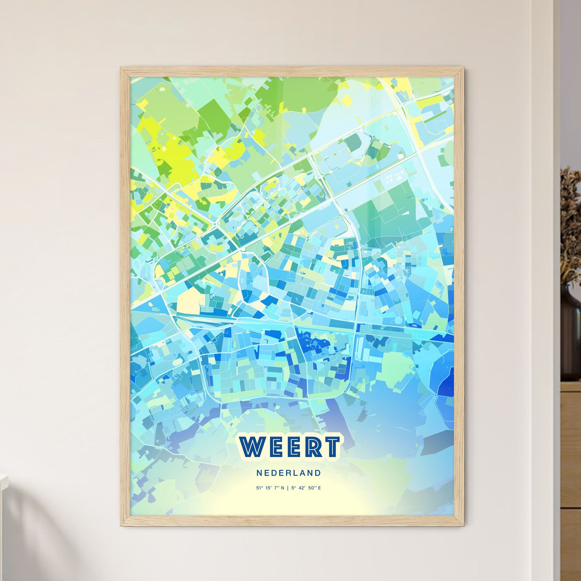 Colorful WEERT NETHERLANDS Fine Art Map Cool Blue