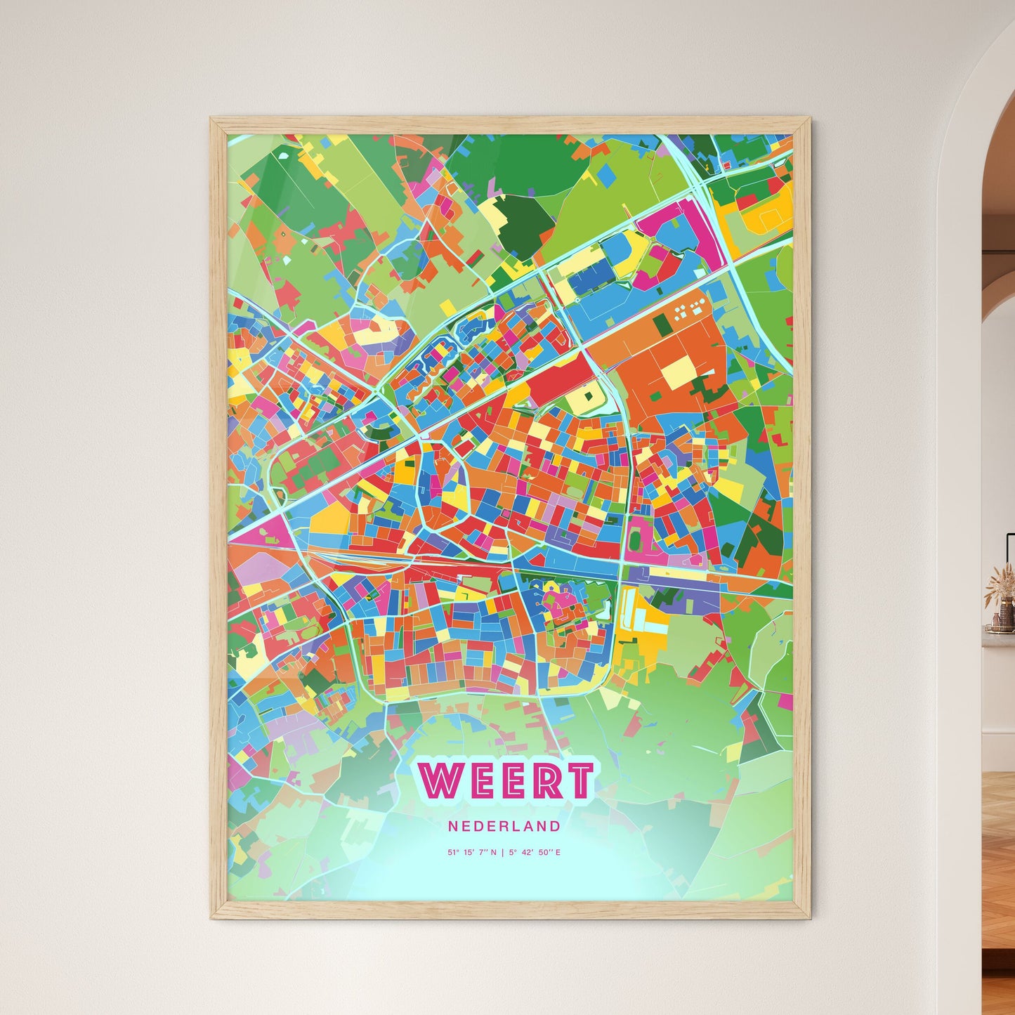 Colorful WEERT NETHERLANDS Fine Art Map Crazy Colors