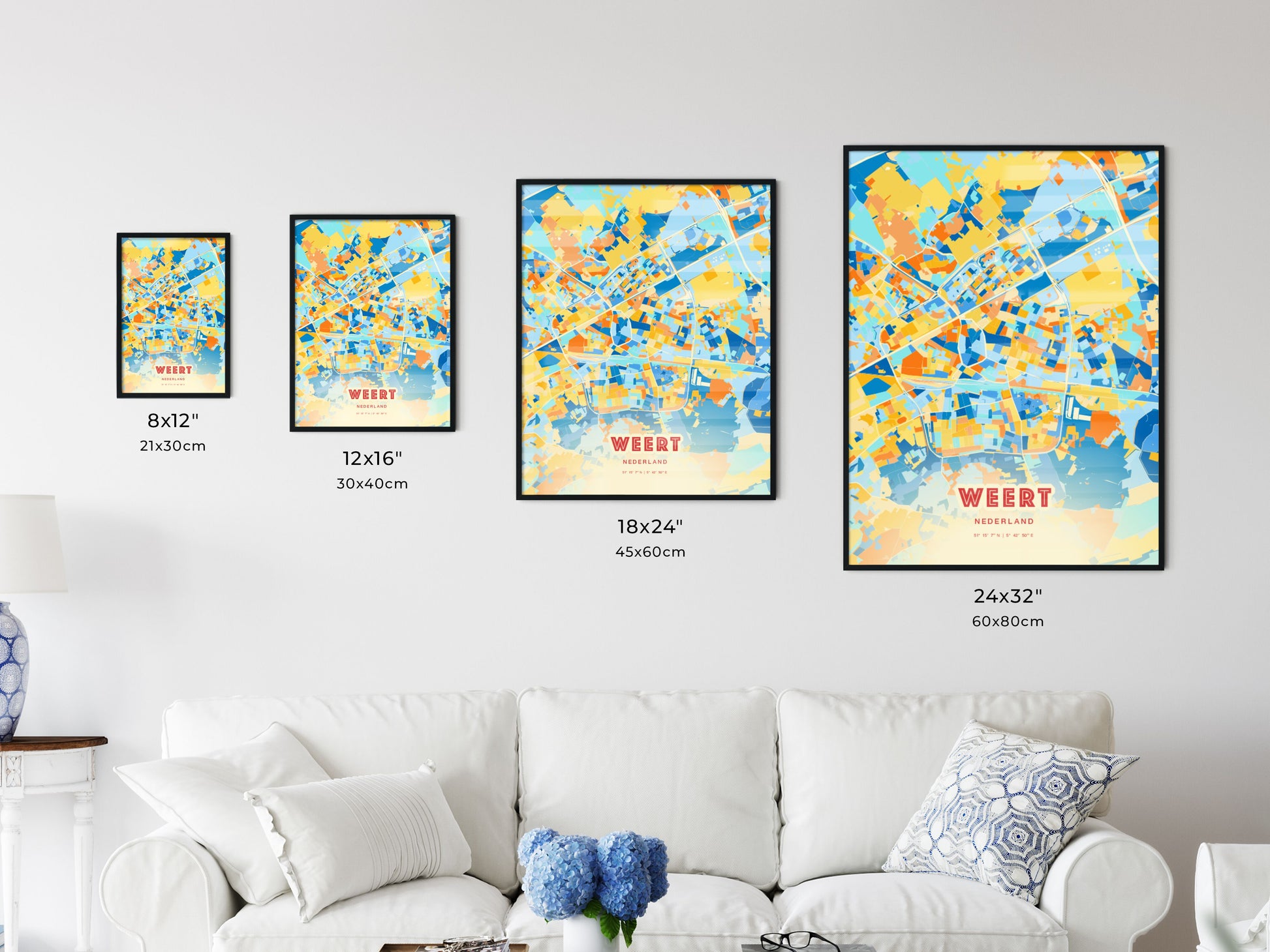 Colorful WEERT NETHERLANDS Fine Art Map Blue Orange