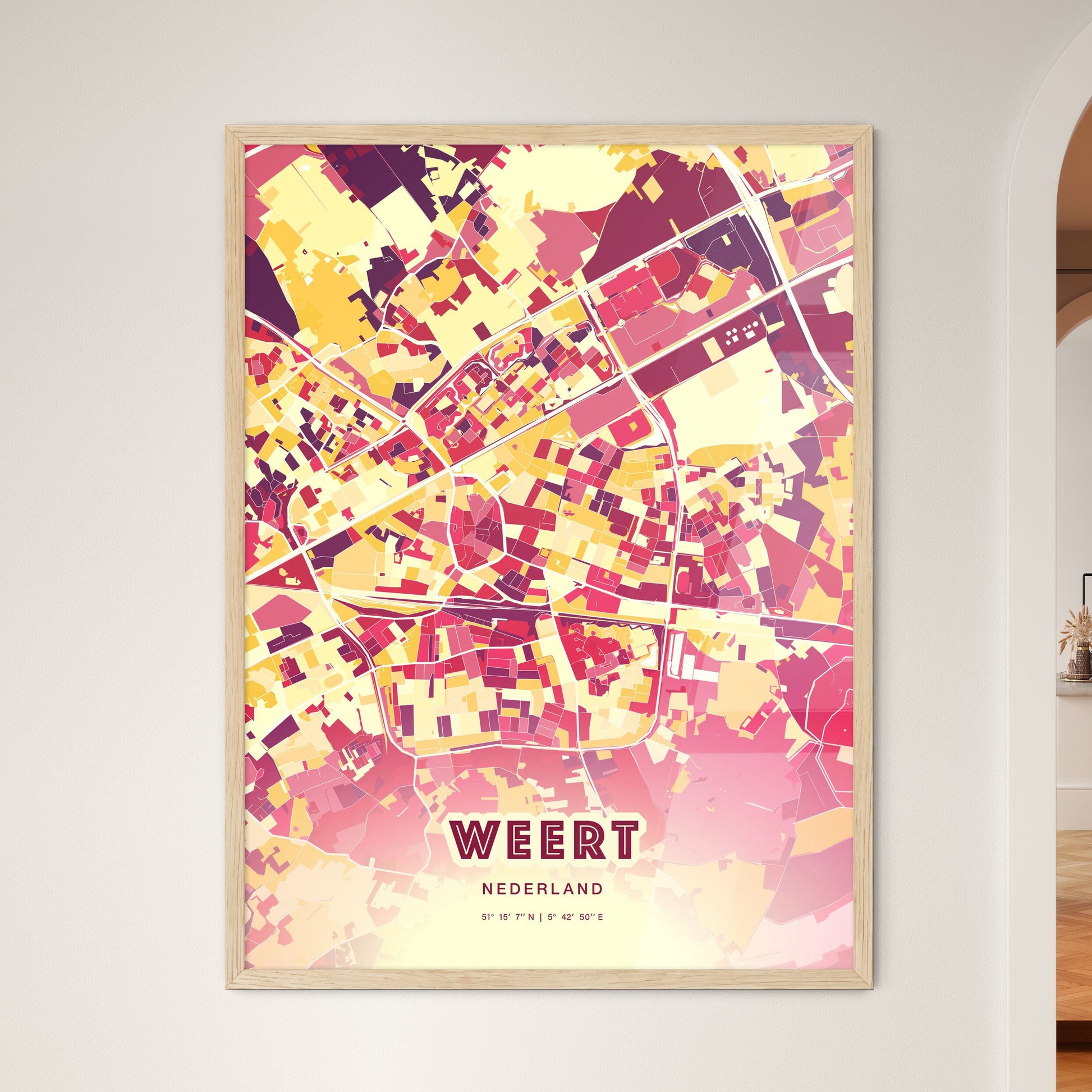 Colorful WEERT NETHERLANDS Fine Art Map Hot Red