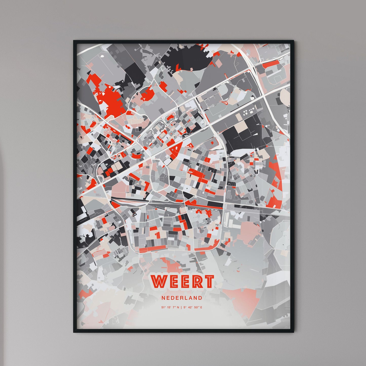 Colorful WEERT NETHERLANDS Fine Art Map Modern