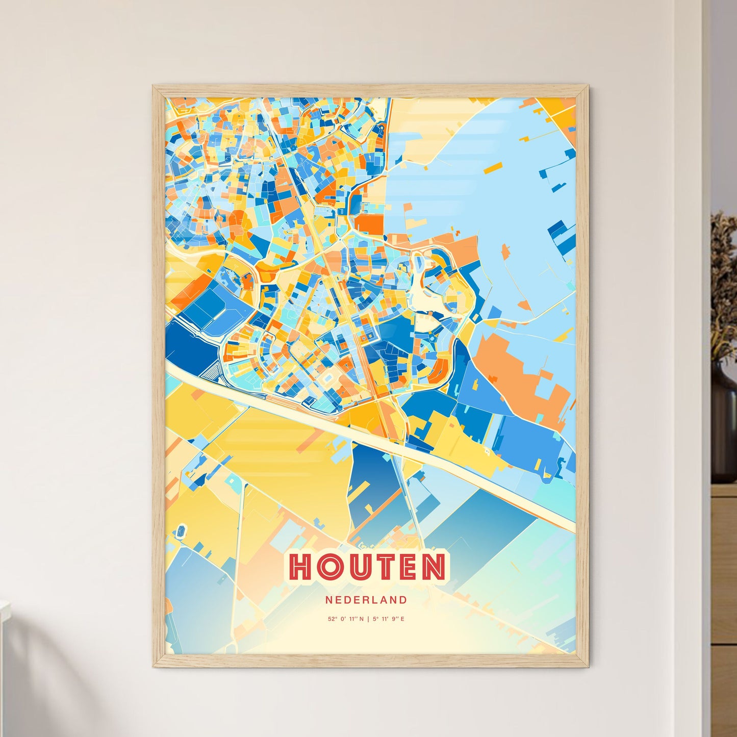 Colorful HOUTEN NETHERLANDS Fine Art Map Blue Orange