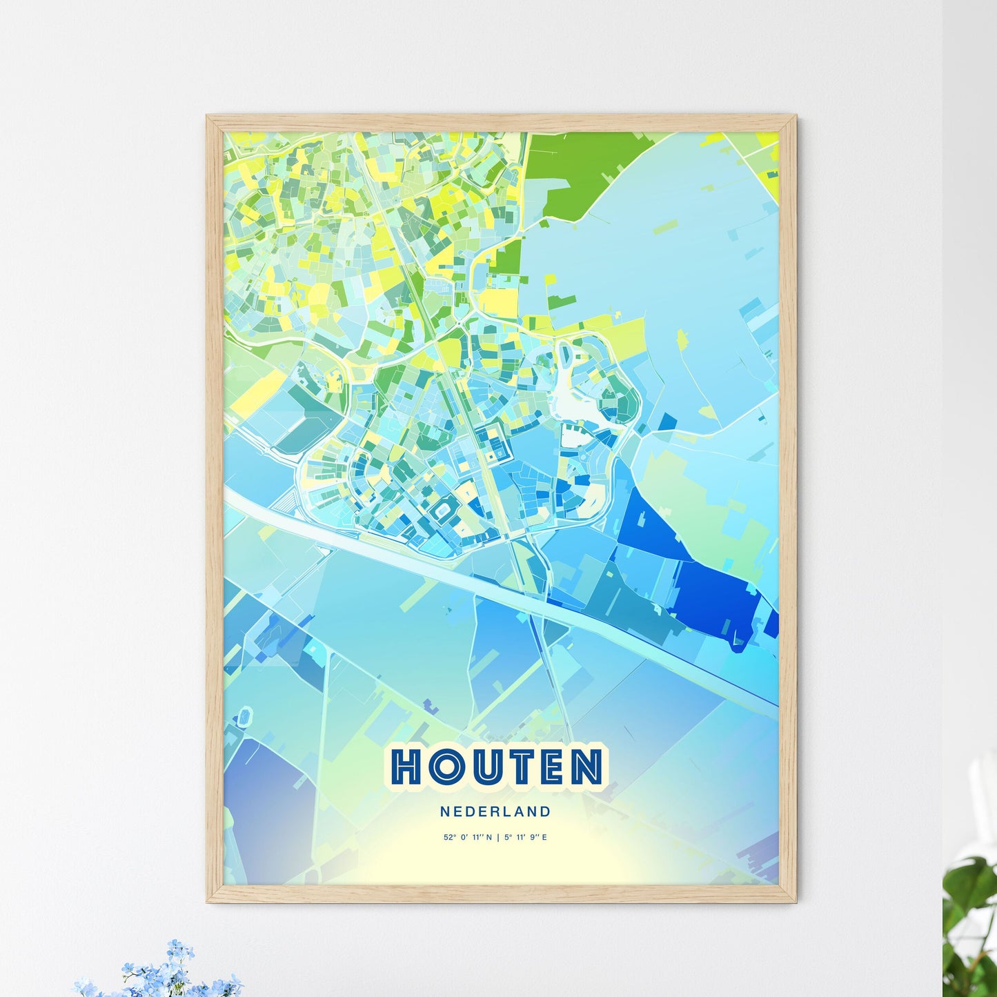 Colorful HOUTEN NETHERLANDS Fine Art Map Cool Blue