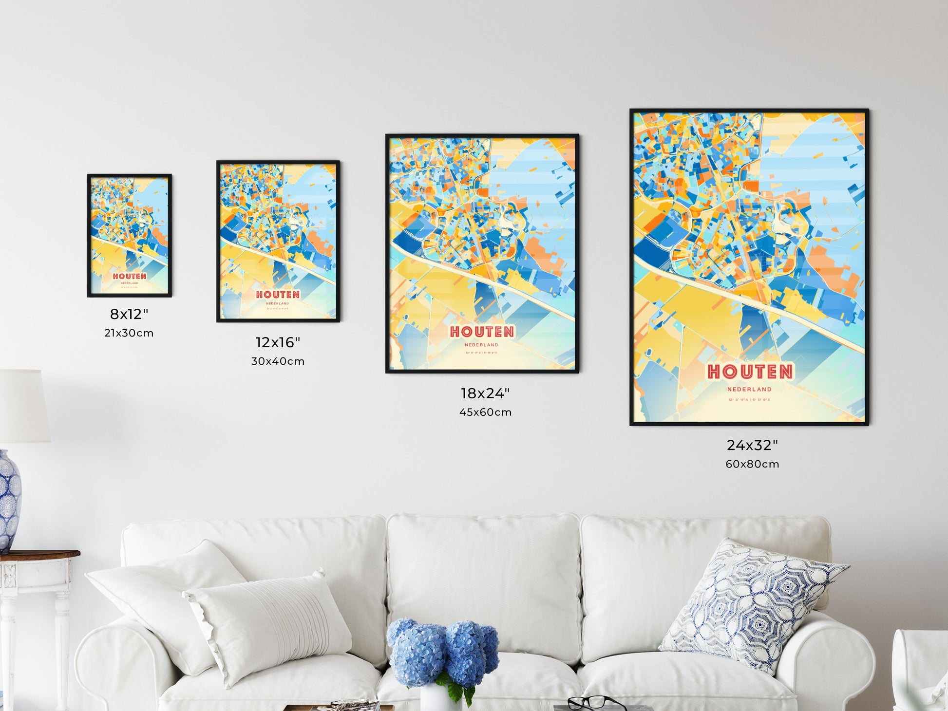 Colorful HOUTEN NETHERLANDS Fine Art Map Blue Orange