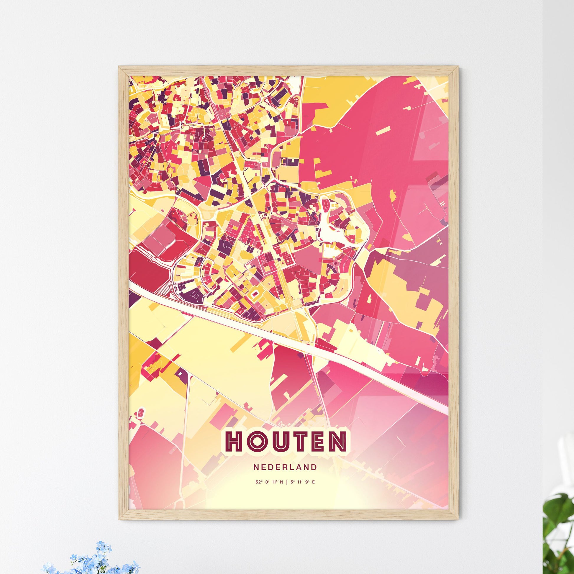 Colorful HOUTEN NETHERLANDS Fine Art Map Hot Red