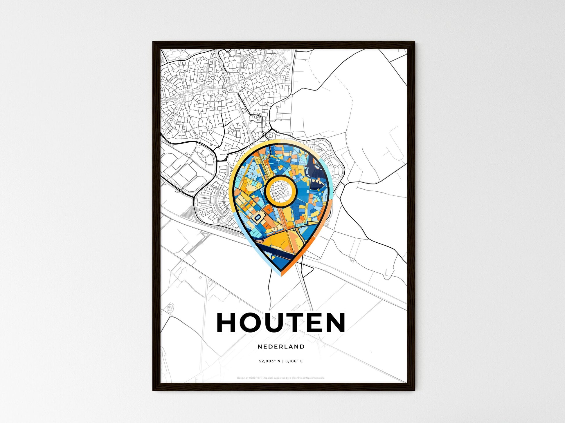 Houten Netherlands wedding art map with pointer icon