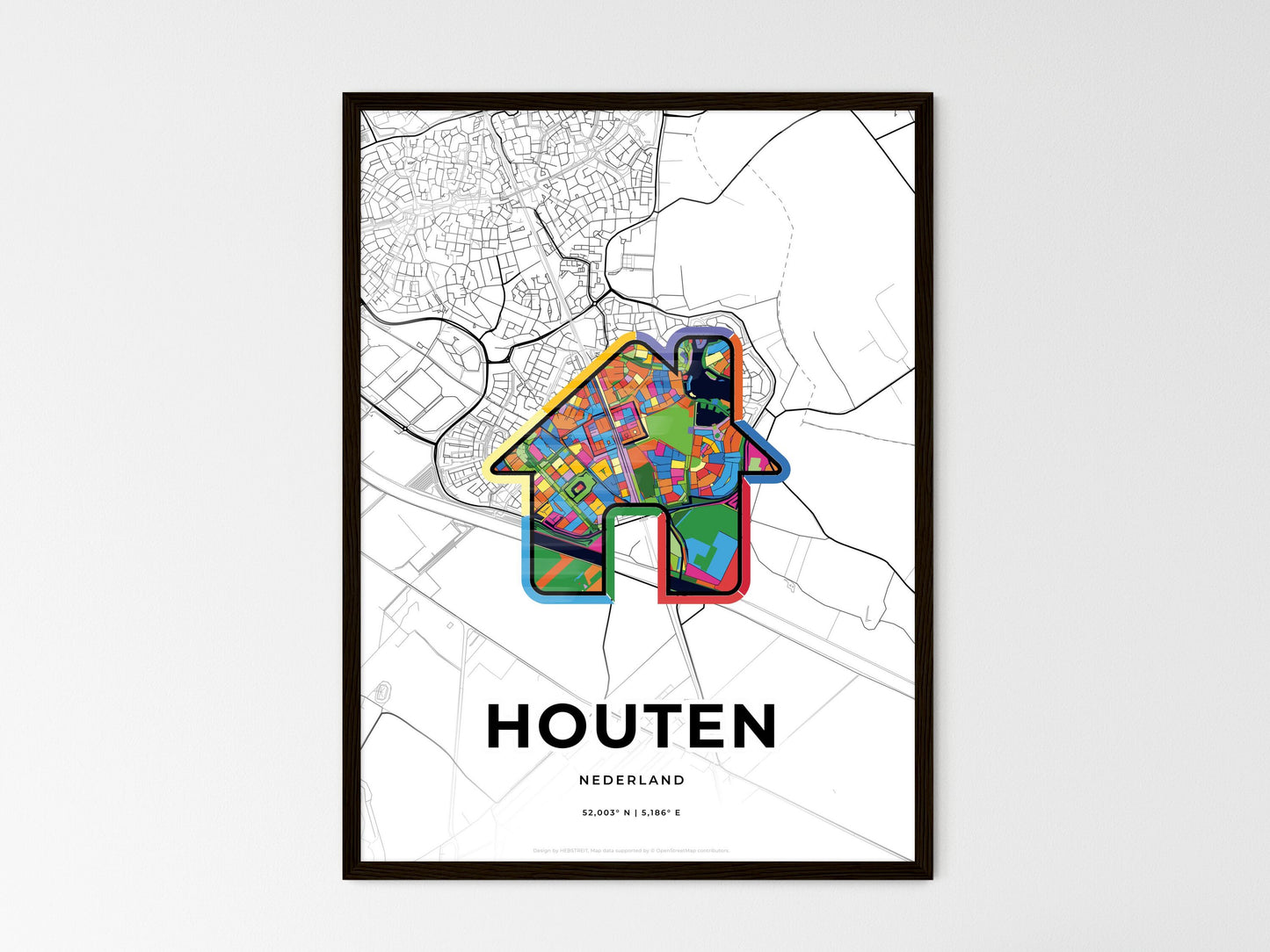 Houten Netherlands wedding art map with home icon