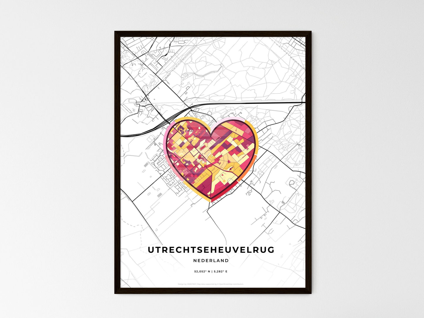 Utrechtse Heuvelrug Netherlands wedding art map with heart icon