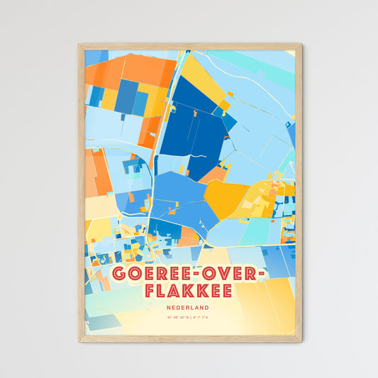Colorful GOEREE-OVERFLAKKEE NETHERLANDS Fine Art Map Blue Orange