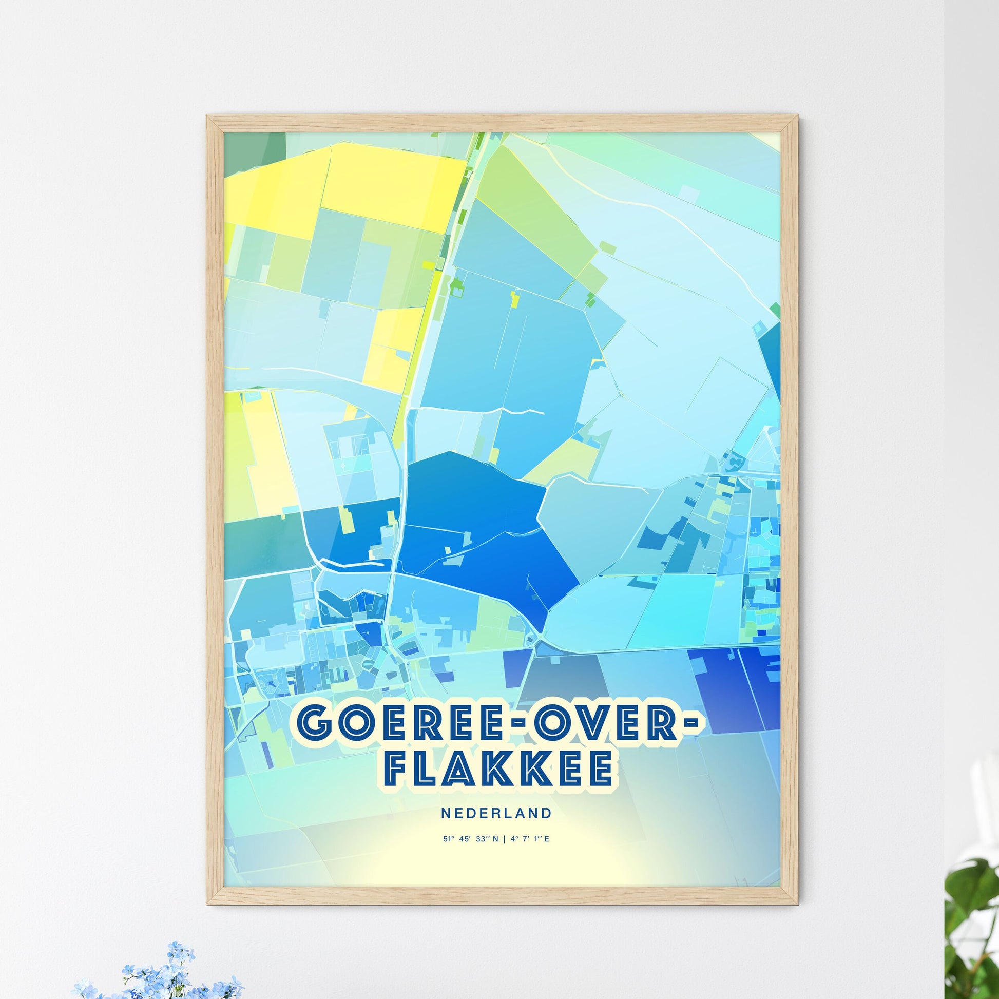 Colorful GOEREE-OVERFLAKKEE NETHERLANDS Fine Art Map Cool Blue