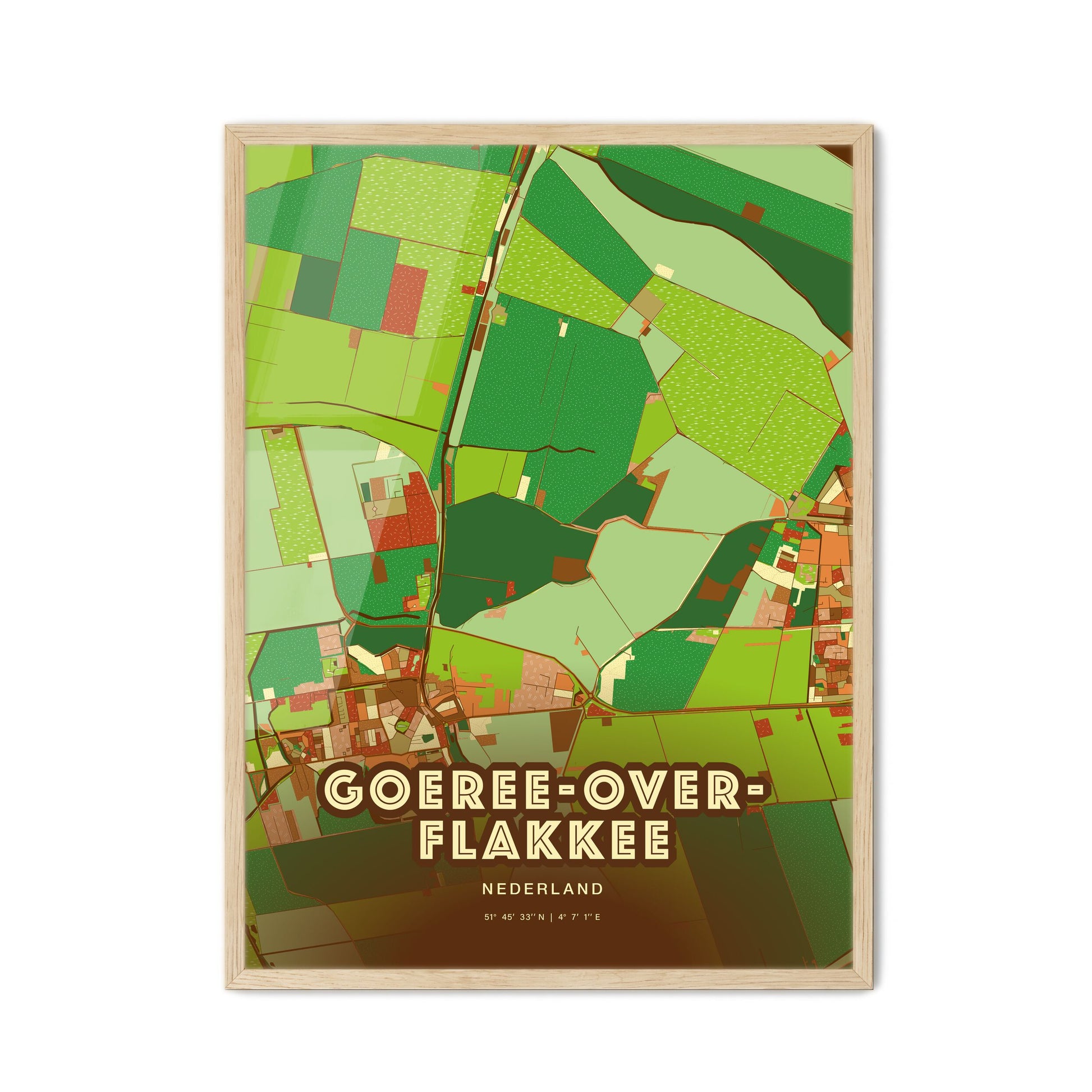 Colorful GOEREE-OVERFLAKKEE NETHERLANDS Fine Art Map Farmhouse