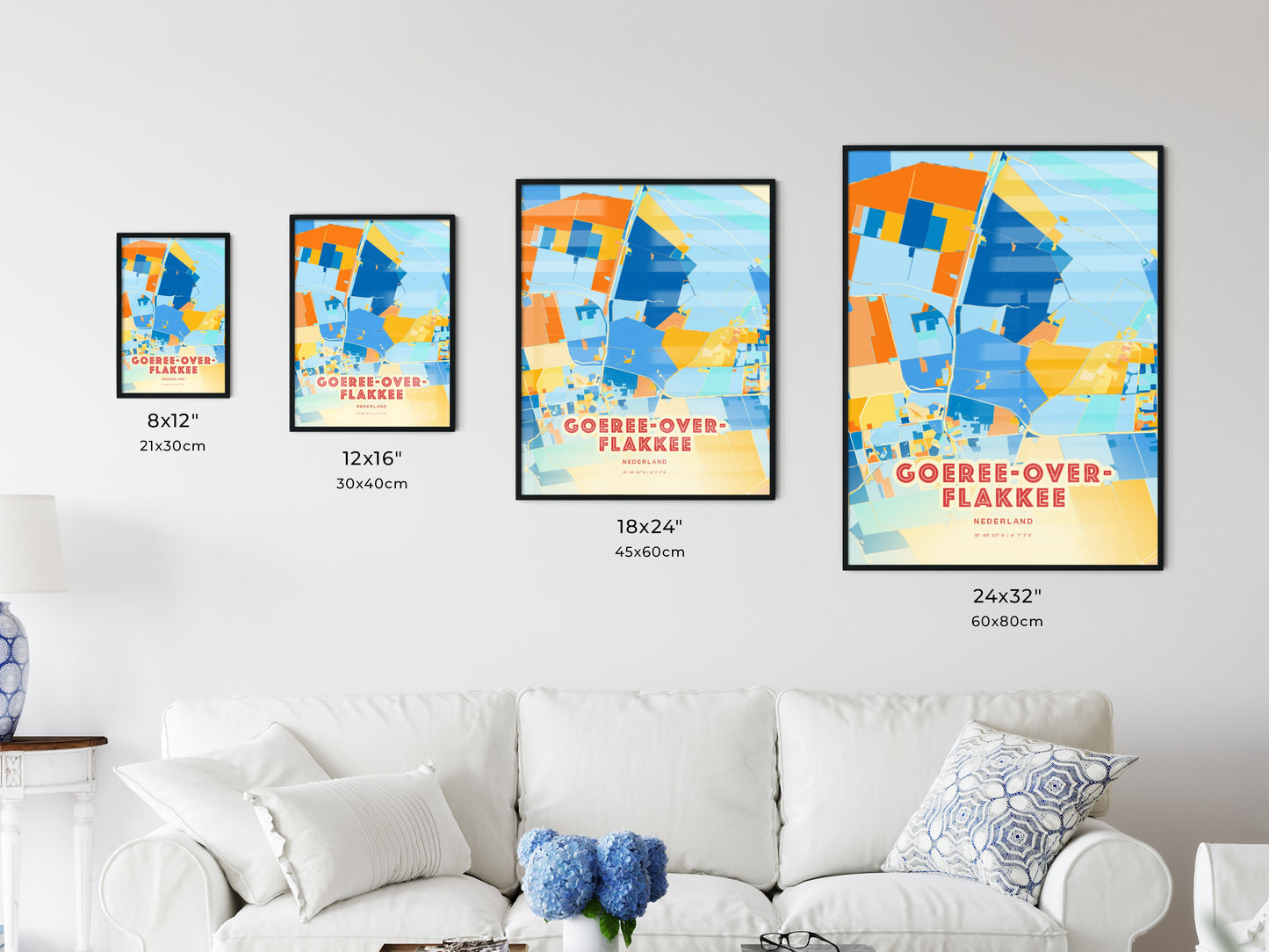 Colorful GOEREE-OVERFLAKKEE NETHERLANDS Fine Art Map Blue Orange