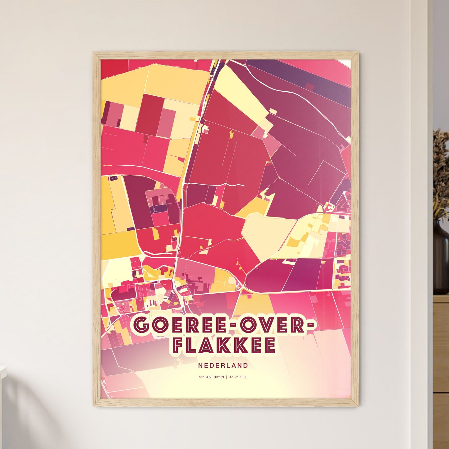 Colorful GOEREE-OVERFLAKKEE NETHERLANDS Fine Art Map Hot Red