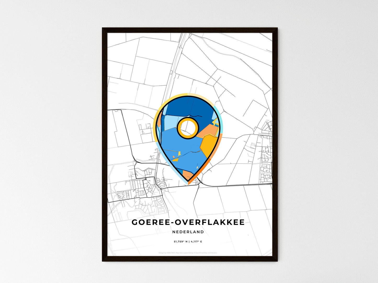 Goeree-Overflakkee Netherlands wedding art map with pointer icon