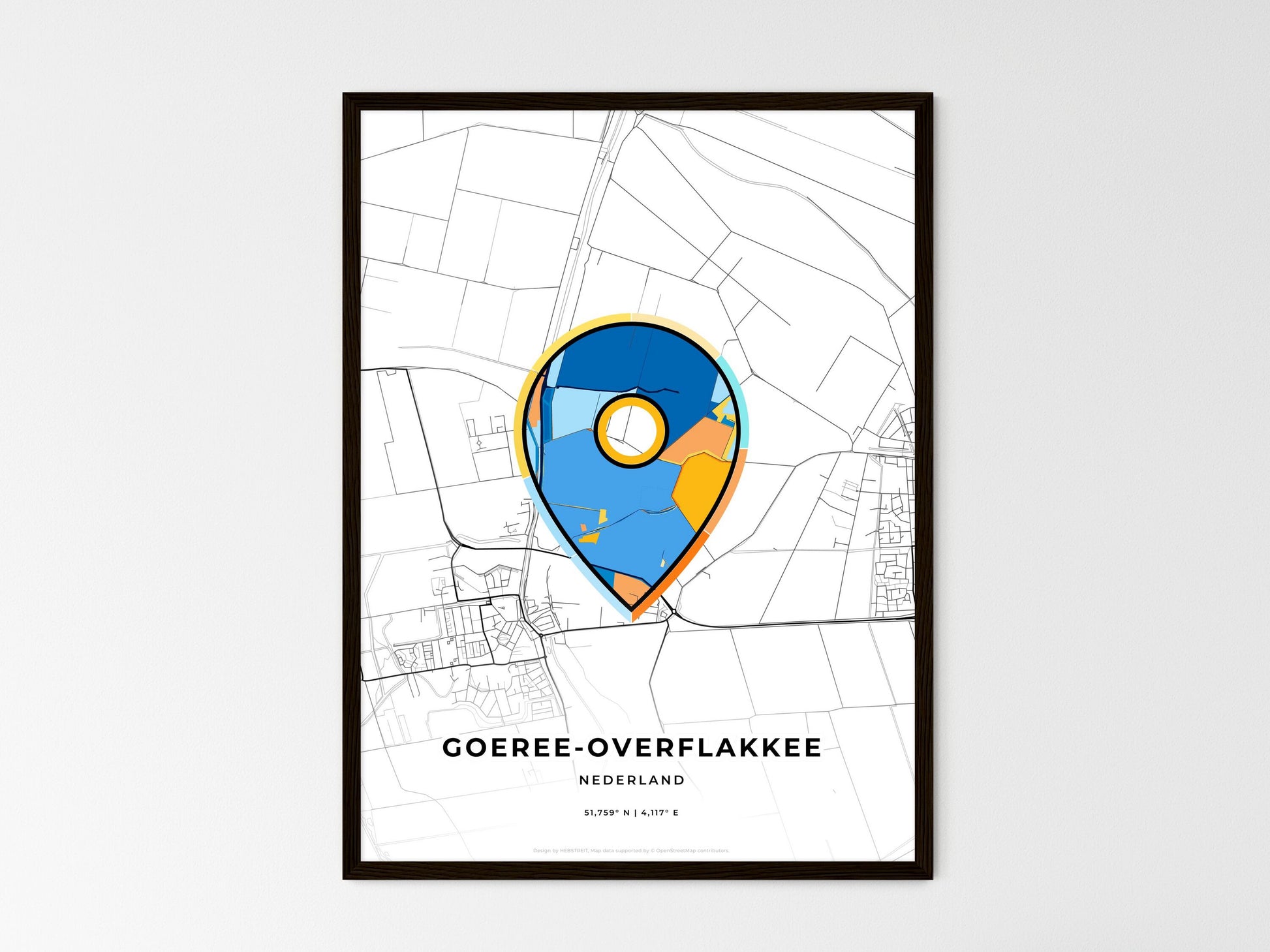 Goeree-Overflakkee Netherlands wedding art map with pointer icon