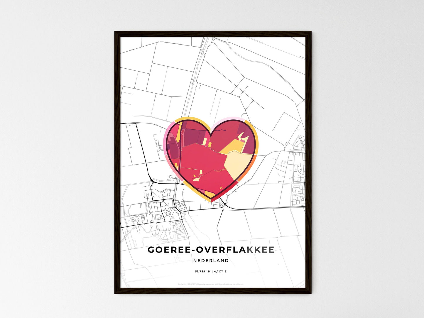Goeree-Overflakkee Netherlands wedding art map with heart icon