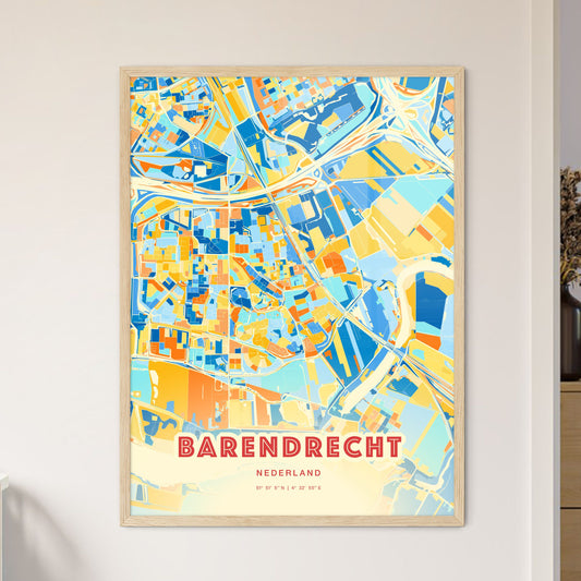 Colorful BARENDRECHT NETHERLANDS Fine Art Map Blue Orange