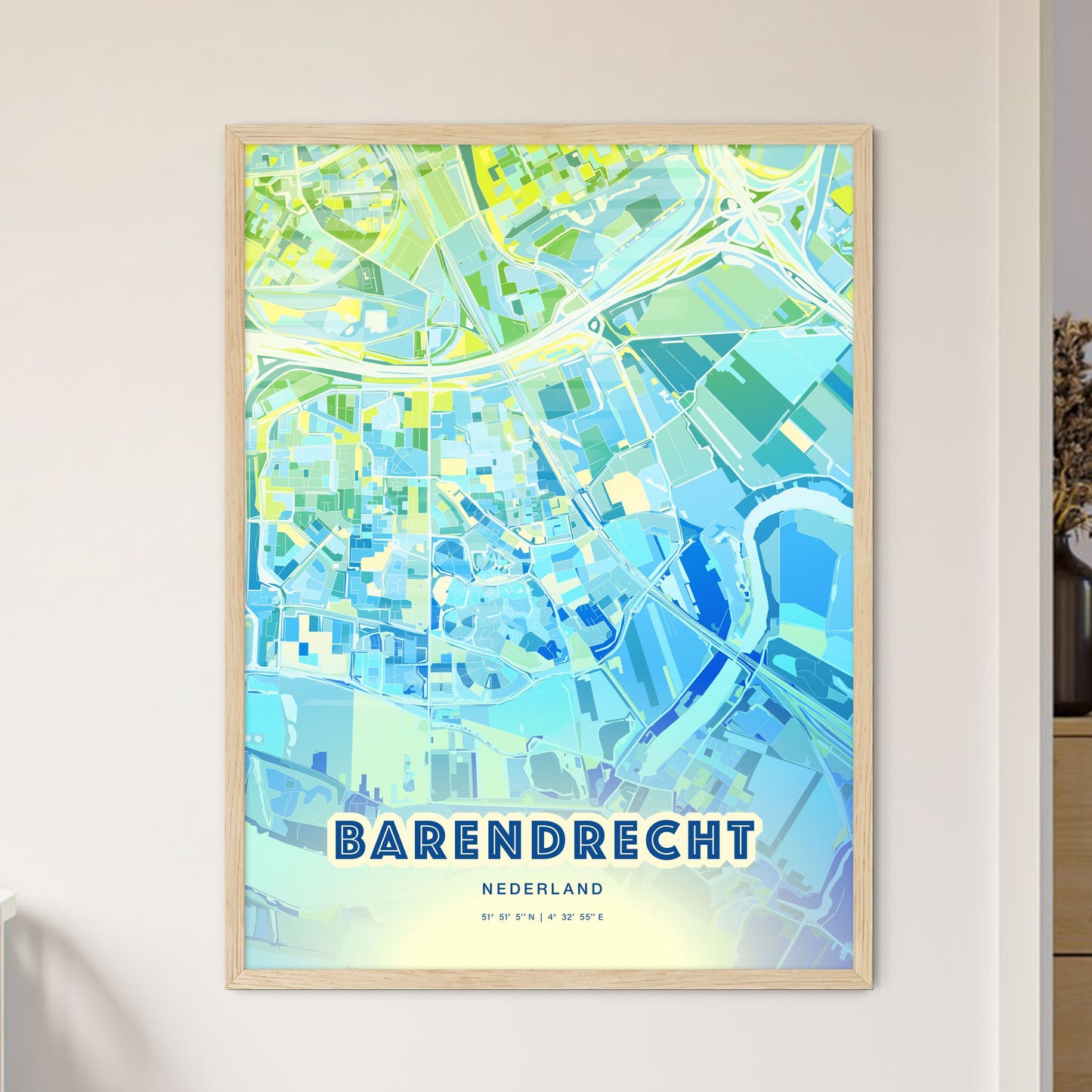 Colorful BARENDRECHT NETHERLANDS Fine Art Map Cool Blue