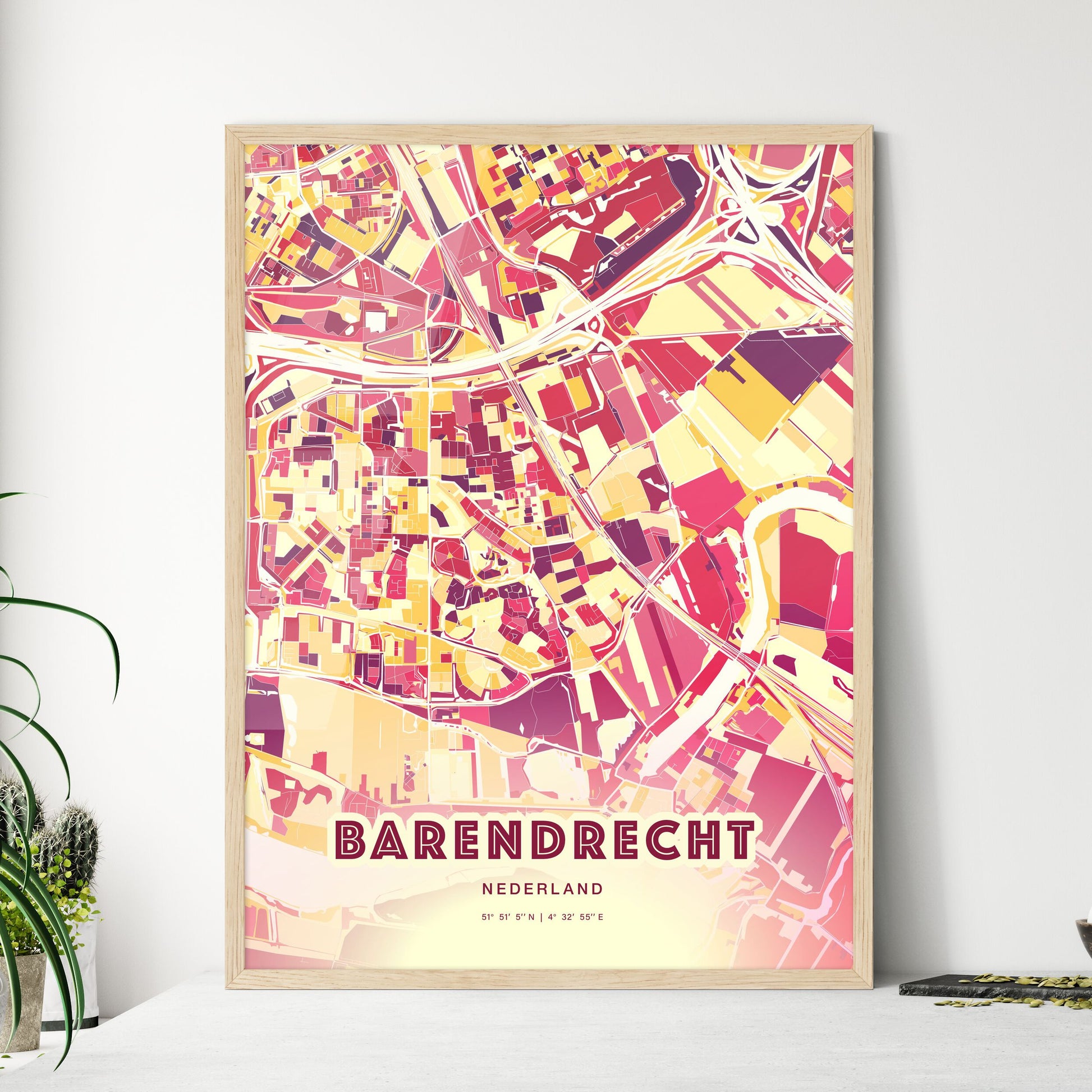 Colorful BARENDRECHT NETHERLANDS Fine Art Map Hot Red