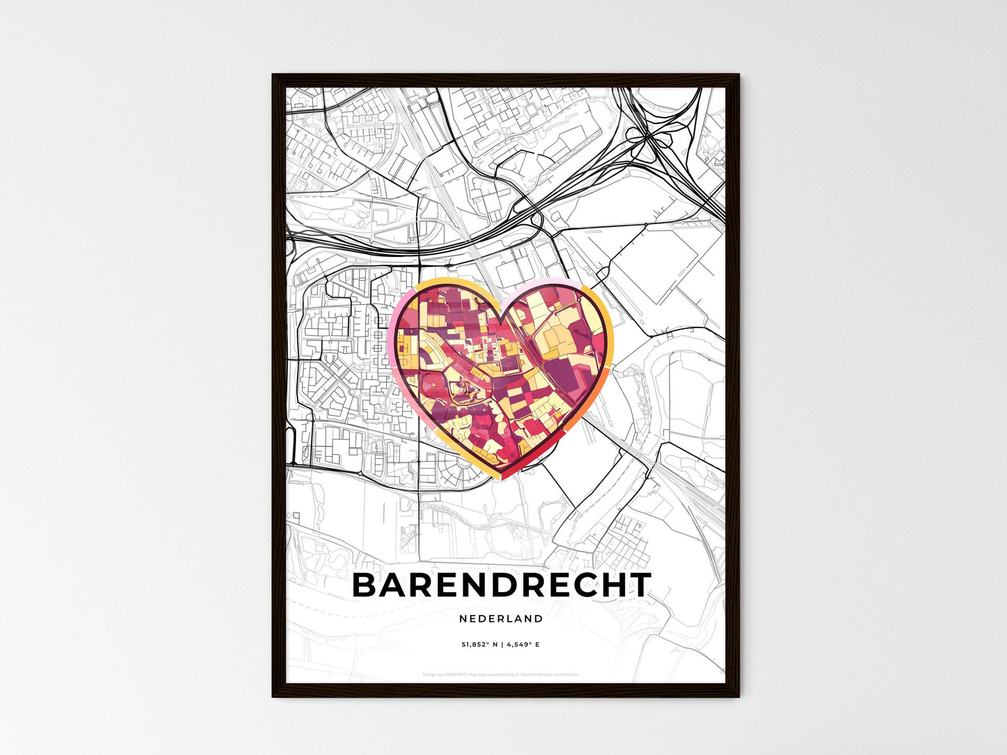 Barendrecht Netherlands wedding art map with heart icon