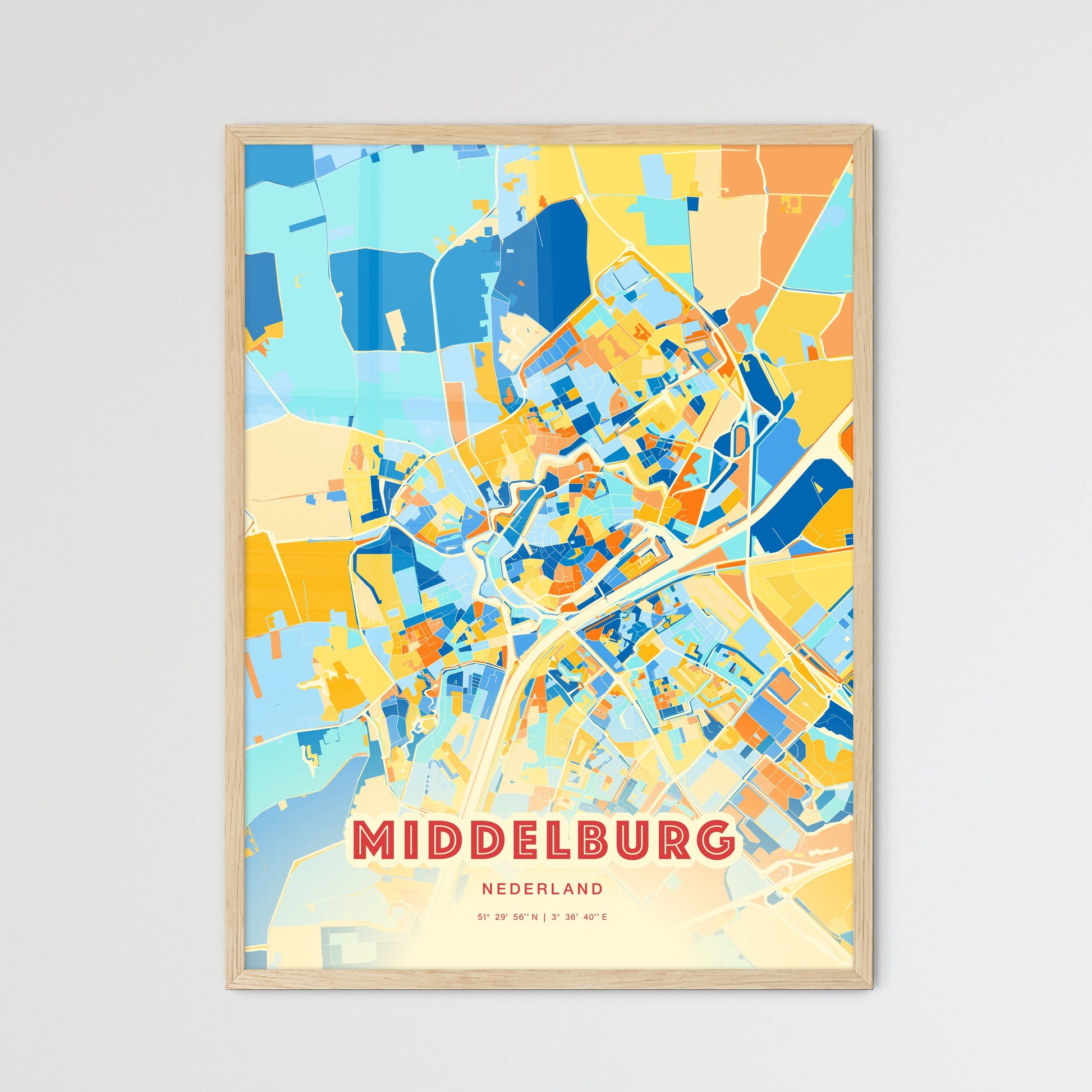 Colorful MIDDELBURG NETHERLANDS Fine Art Map Blue Orange