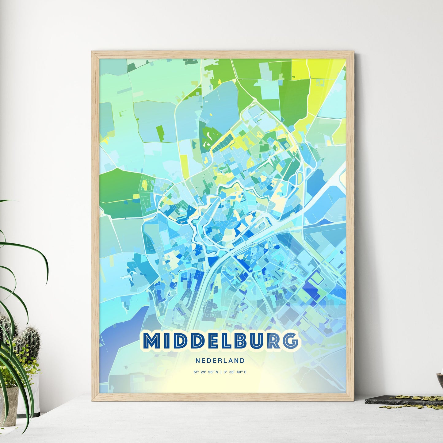 Colorful MIDDELBURG NETHERLANDS Fine Art Map Cool Blue