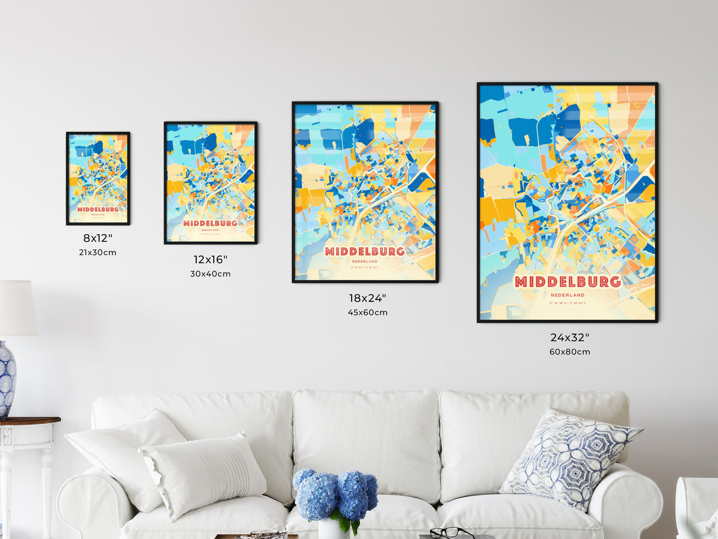 Colorful MIDDELBURG NETHERLANDS Fine Art Map Blue Orange