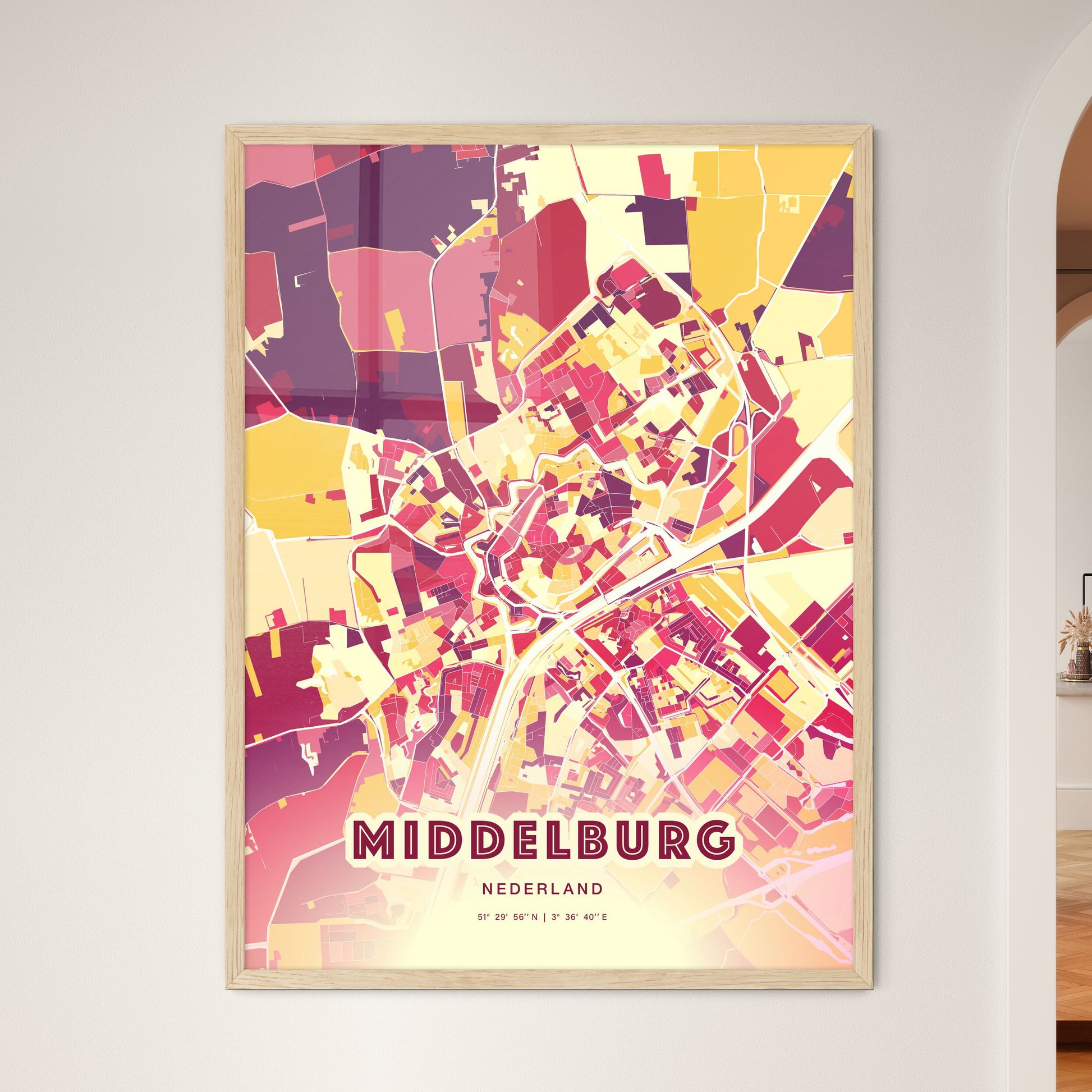 Colorful MIDDELBURG NETHERLANDS Fine Art Map Hot Red