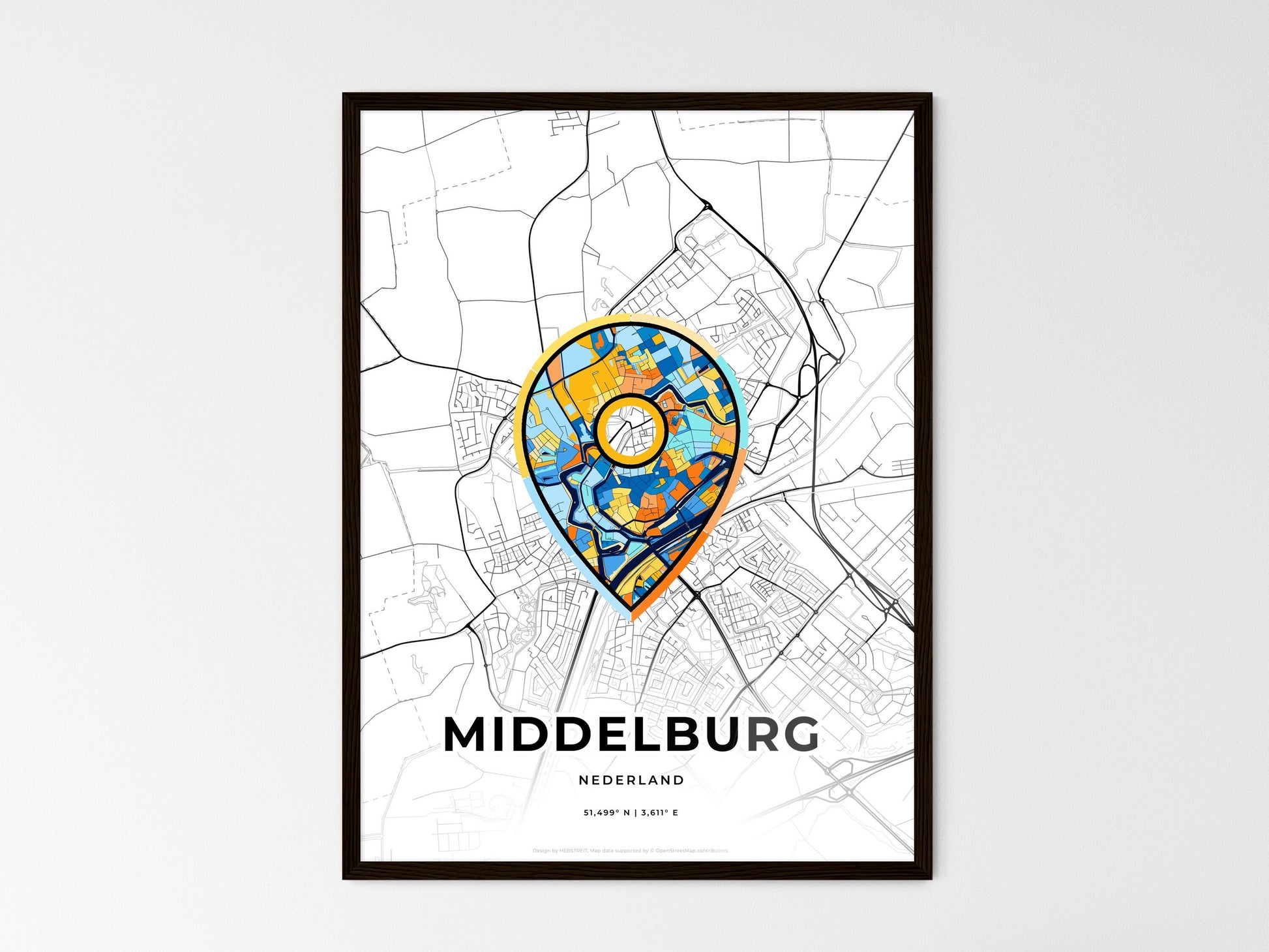 Middelburg Netherlands wedding art map with pointer icon