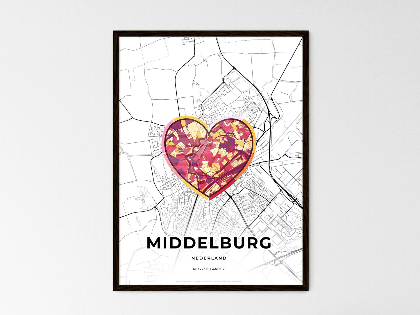 Middelburg Netherlands wedding art map with heart icon