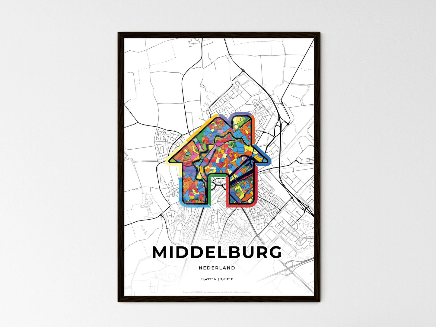 Middelburg Netherlands wedding art map with home icon