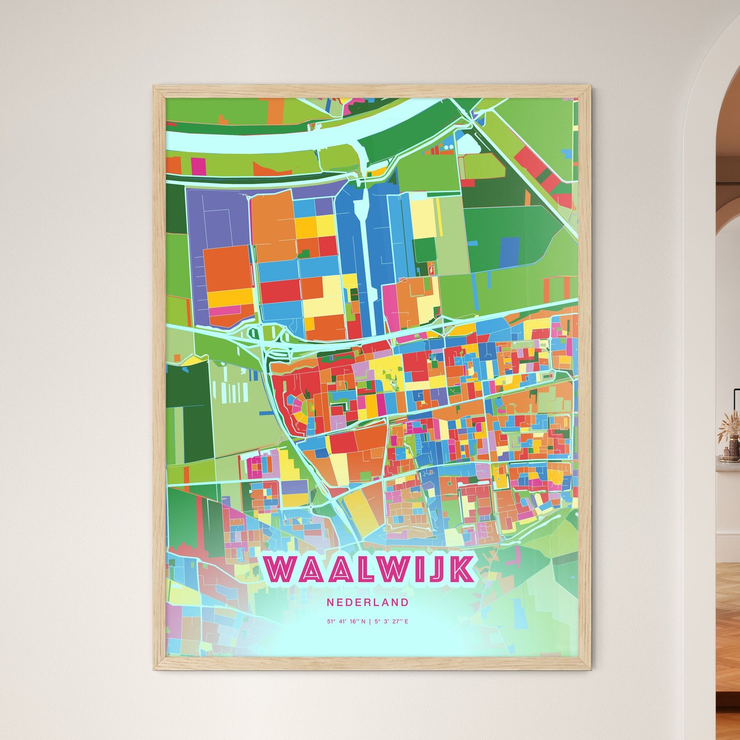 Colorful WAALWIJK NETHERLANDS Fine Art Map Crazy Colors