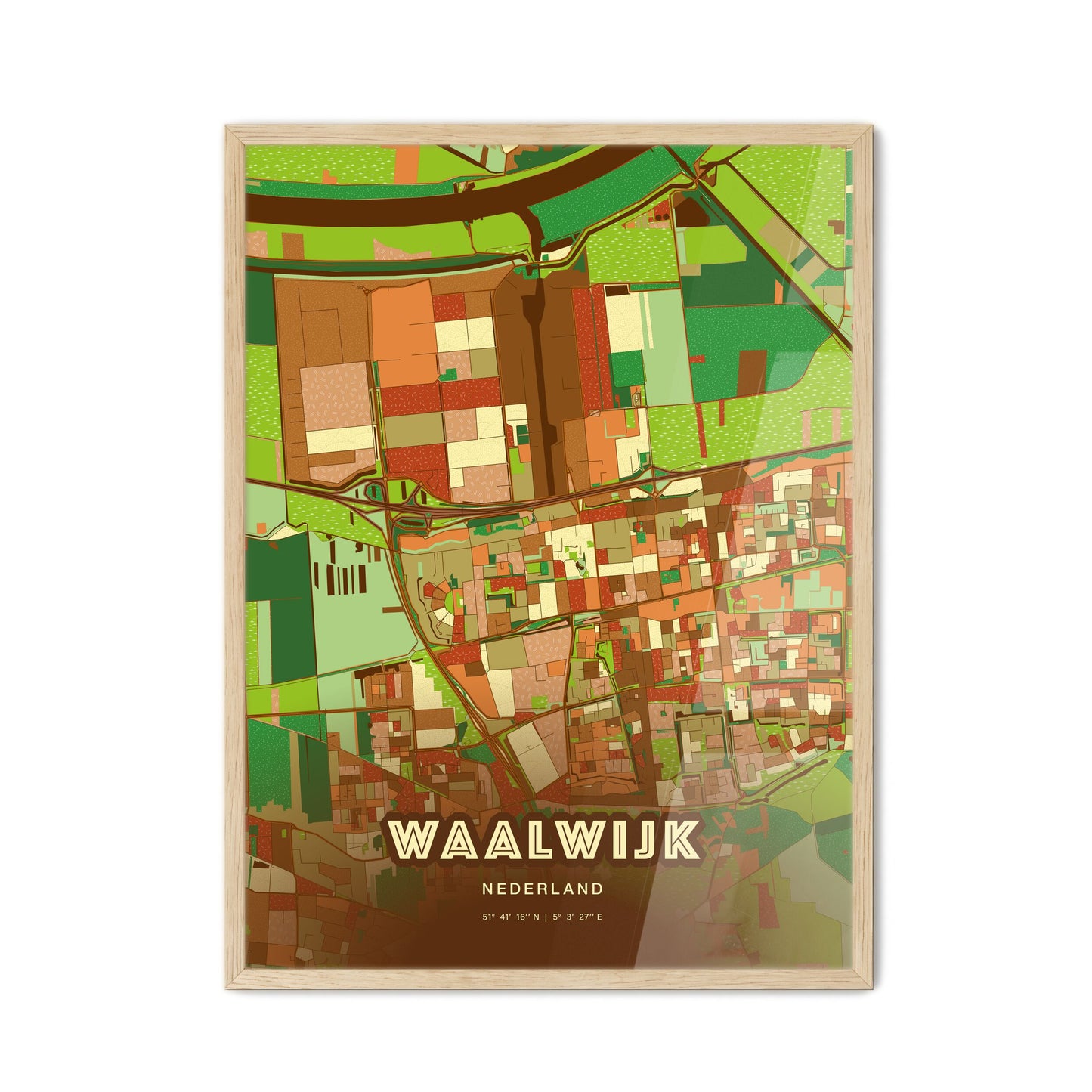 Colorful WAALWIJK NETHERLANDS Fine Art Map Farmhouse