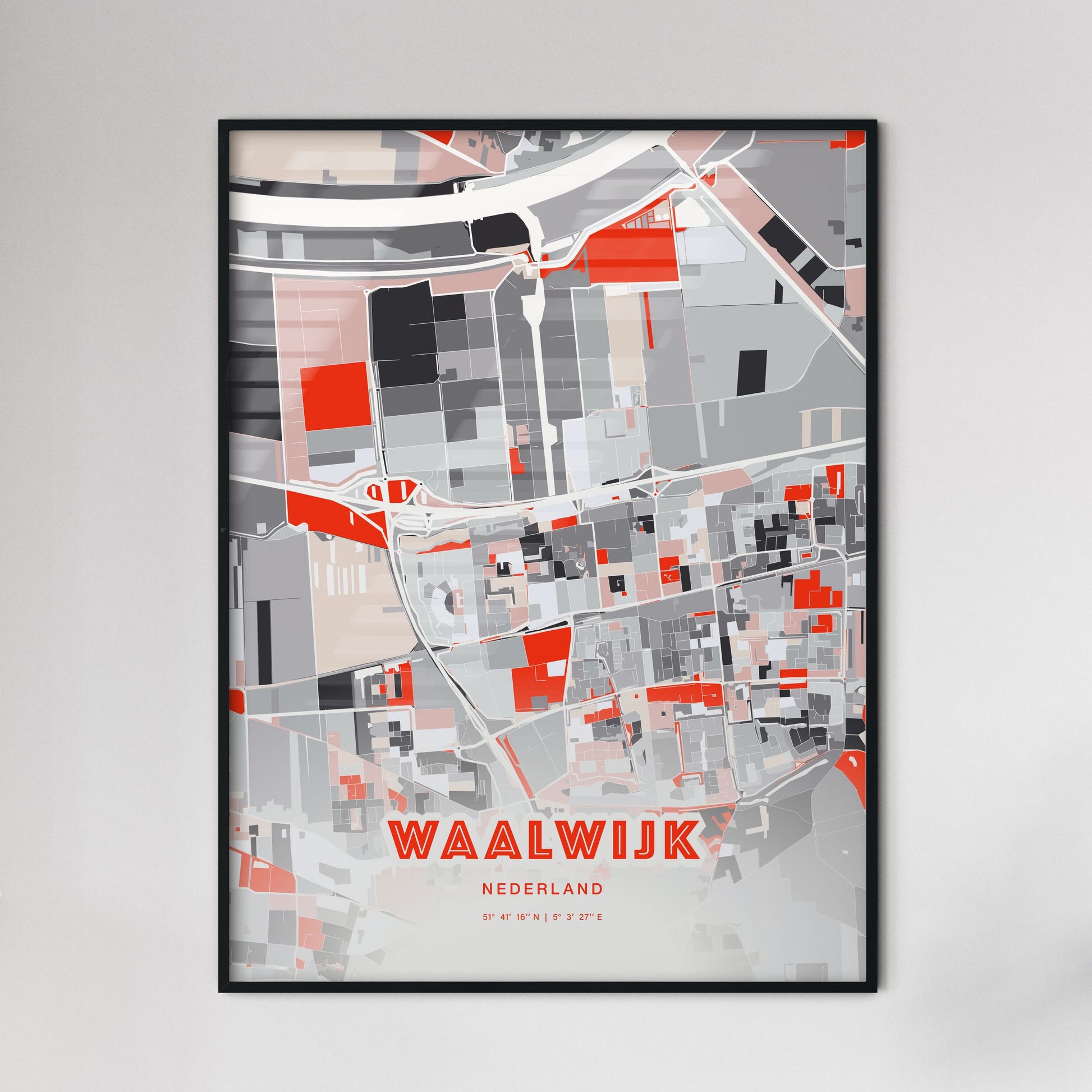 Colorful WAALWIJK NETHERLANDS Fine Art Map Modern