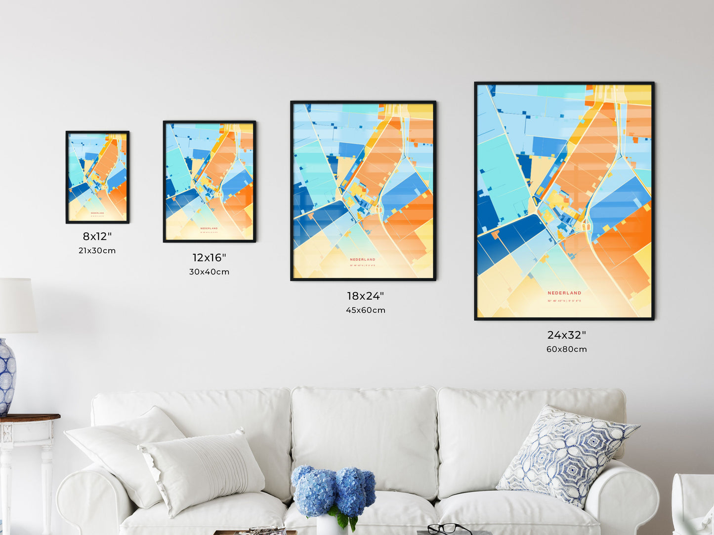 Colorful HOLLANDS KROON NETHERLANDS Fine Art Map Blue Orange