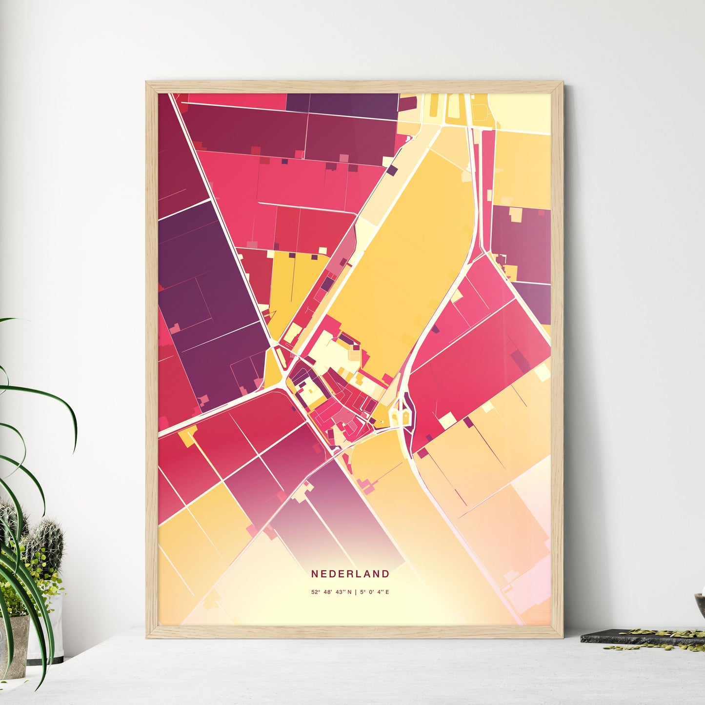 Colorful HOLLANDS KROON NETHERLANDS Fine Art Map Hot Red