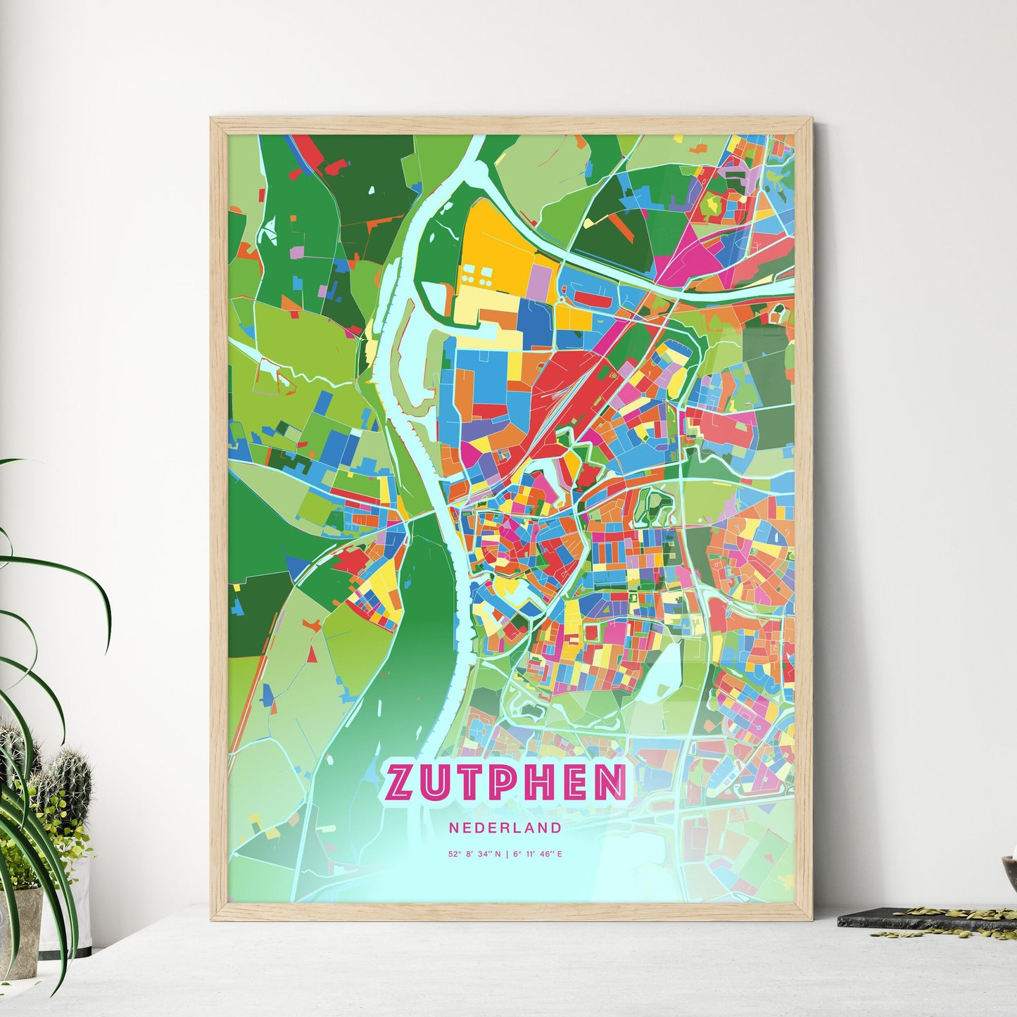 Colorful ZUTPHEN NETHERLANDS Fine Art Map Crazy Colors