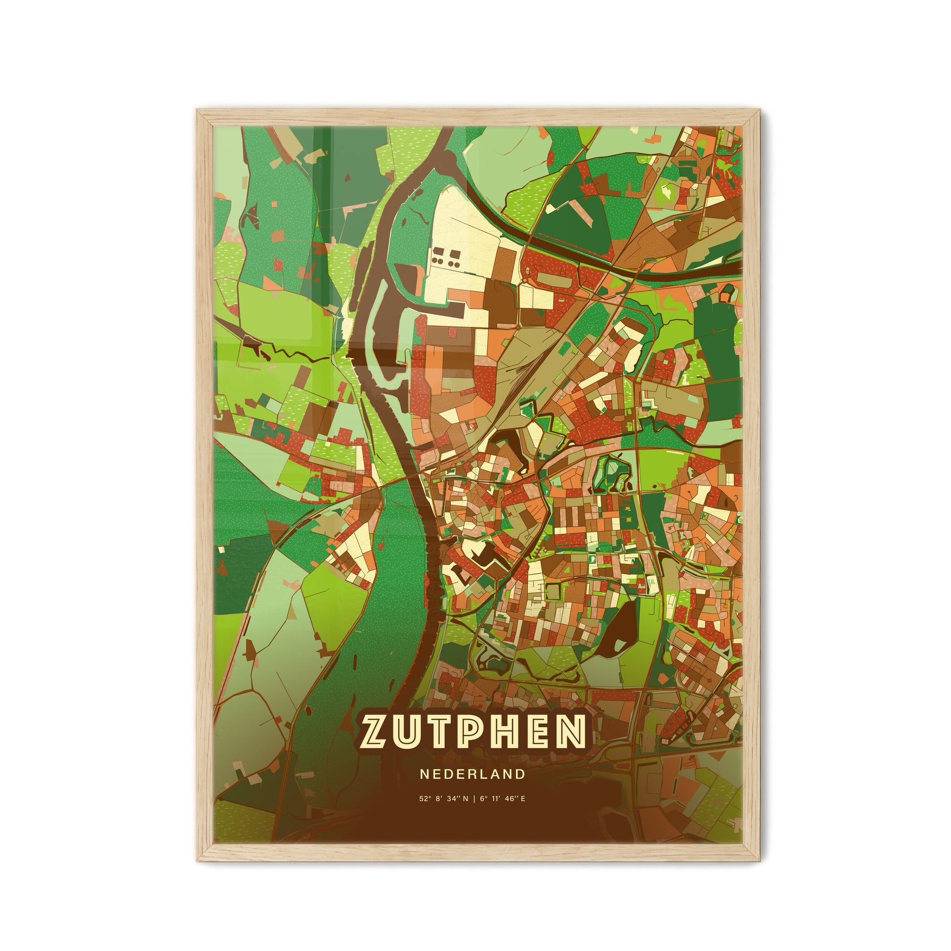 Colorful ZUTPHEN NETHERLANDS Fine Art Map Farmhouse